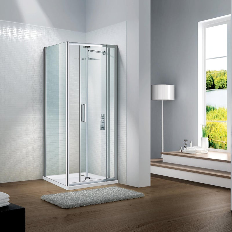 Porta doccia battente Slimline  120 cm, H 195 cm in vetro, spessore 6 mm trasparente silver