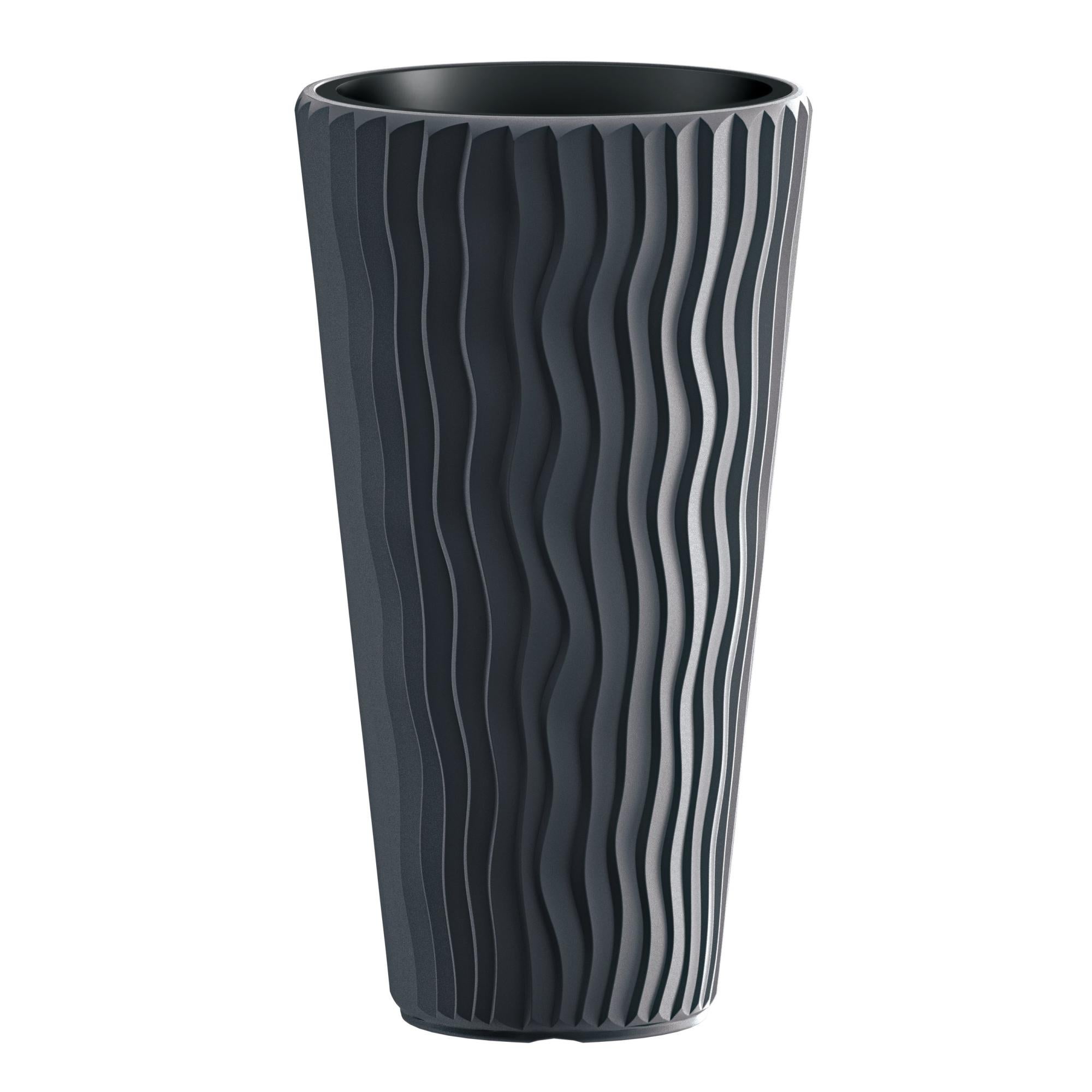 Vaso rotondo in plastica effetto tessuto colore antracite capacità 18.6