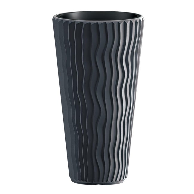 Vaso rotondo in plastica effetto tessuto colore antracite capacità 18.6 Vaso rotondo in plastica effetto tessuto colore antracite capacità 18.6