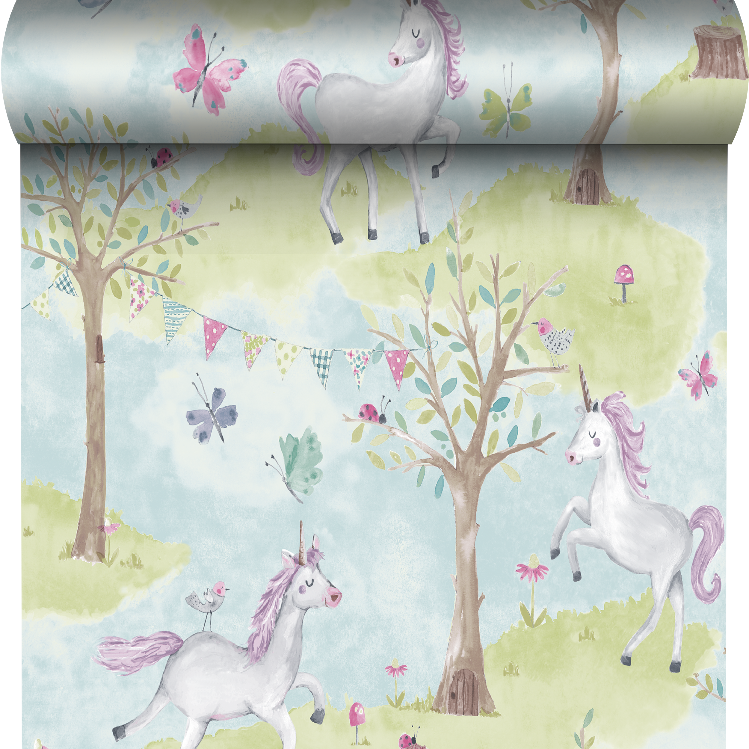 Carta da parati adesiva unicorni rosa in vinile lavabile e rimovibile - 1  rotolo 50x300 cm - Decochic