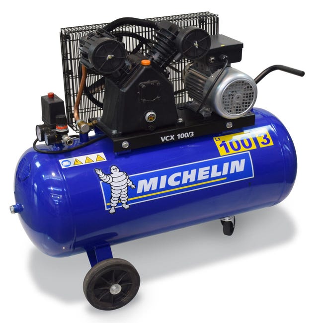 Compressore d'aria doppia testata 100l 3HP Michelin MBV 100/3 10bar  360l/min