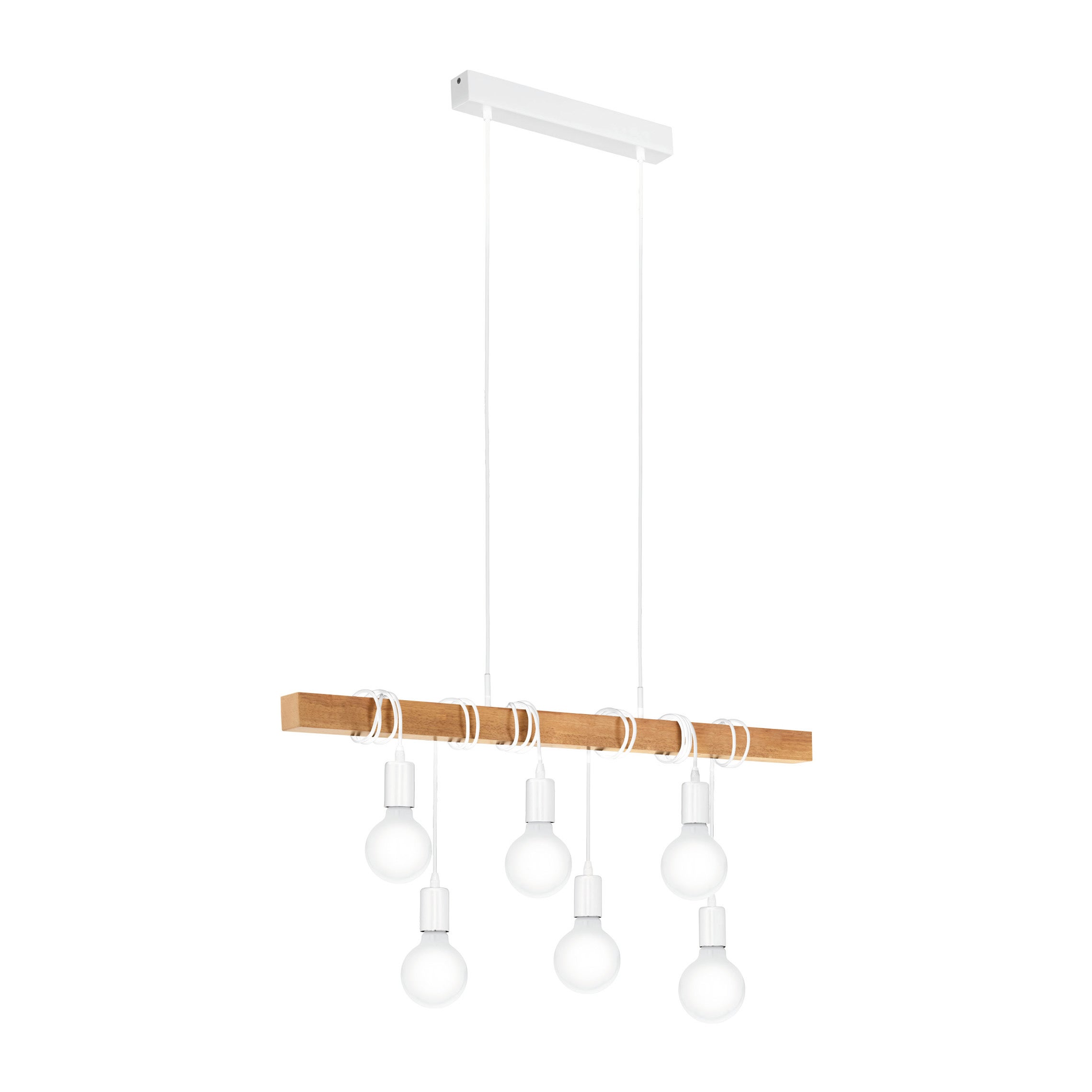 Lampadario Industriale Townshend nero/ legno , D. 10.0 cm, L. 100 cm, 6  luci, EGLO