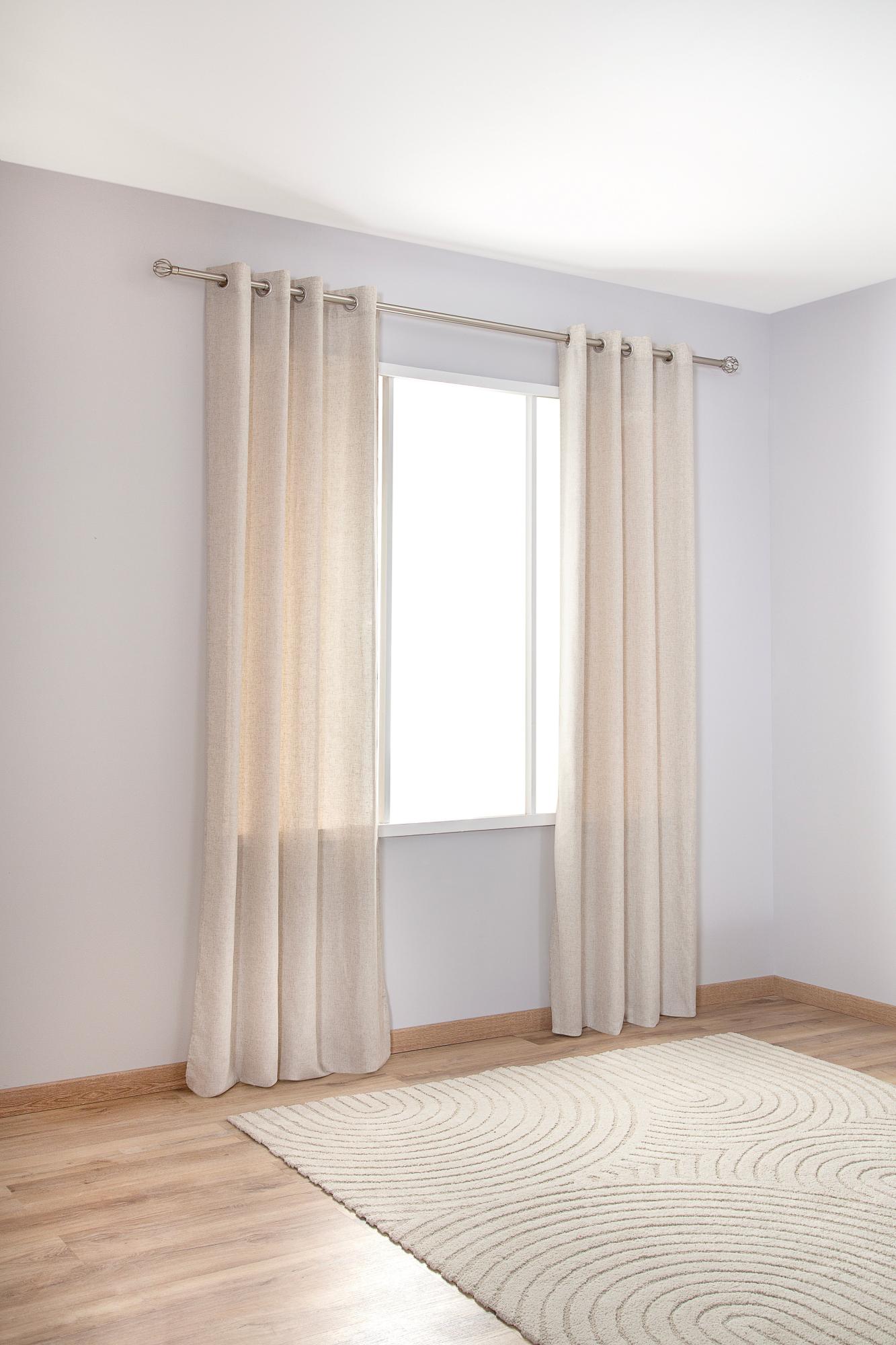 Tenda Nelson Rideau R64689002 Con Occhielli, 135x240 Cm, 100% Poliestere Effetto Lino, Colore Beige