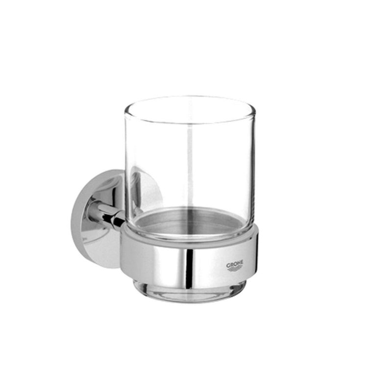 Bicchiere porta spazzolini Essentials in vetro grigio