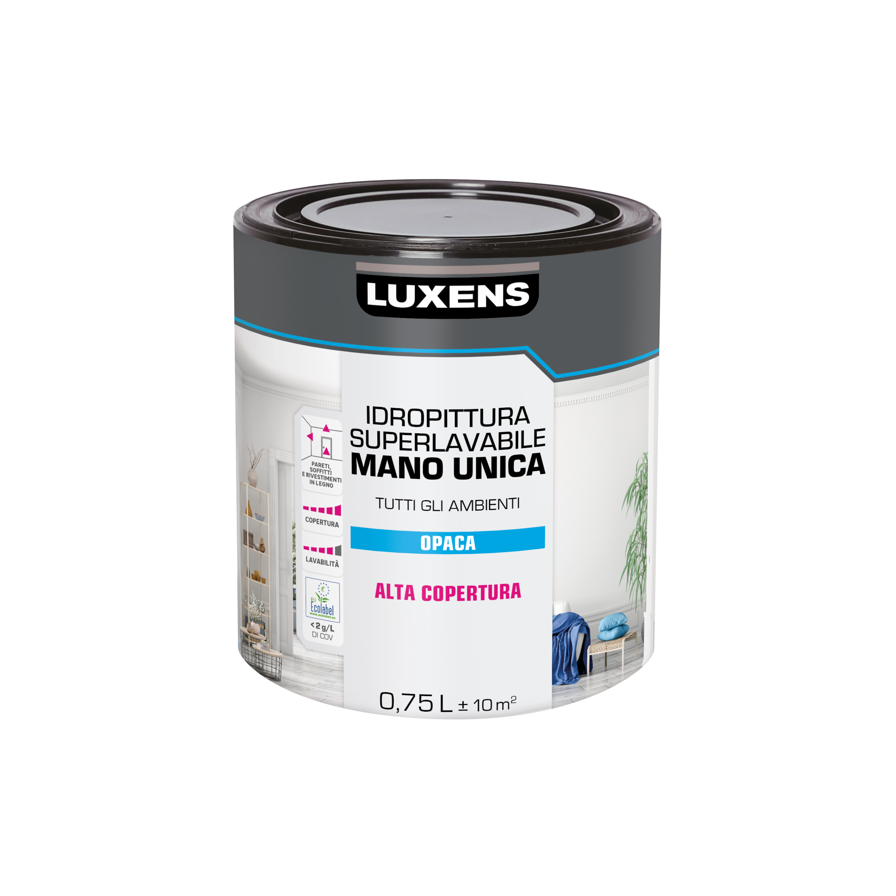 Pittura Lavabile per Interni Colorabile Ottimo Punto di Bianco Super Wash  5L Resa 10/12 mq lt