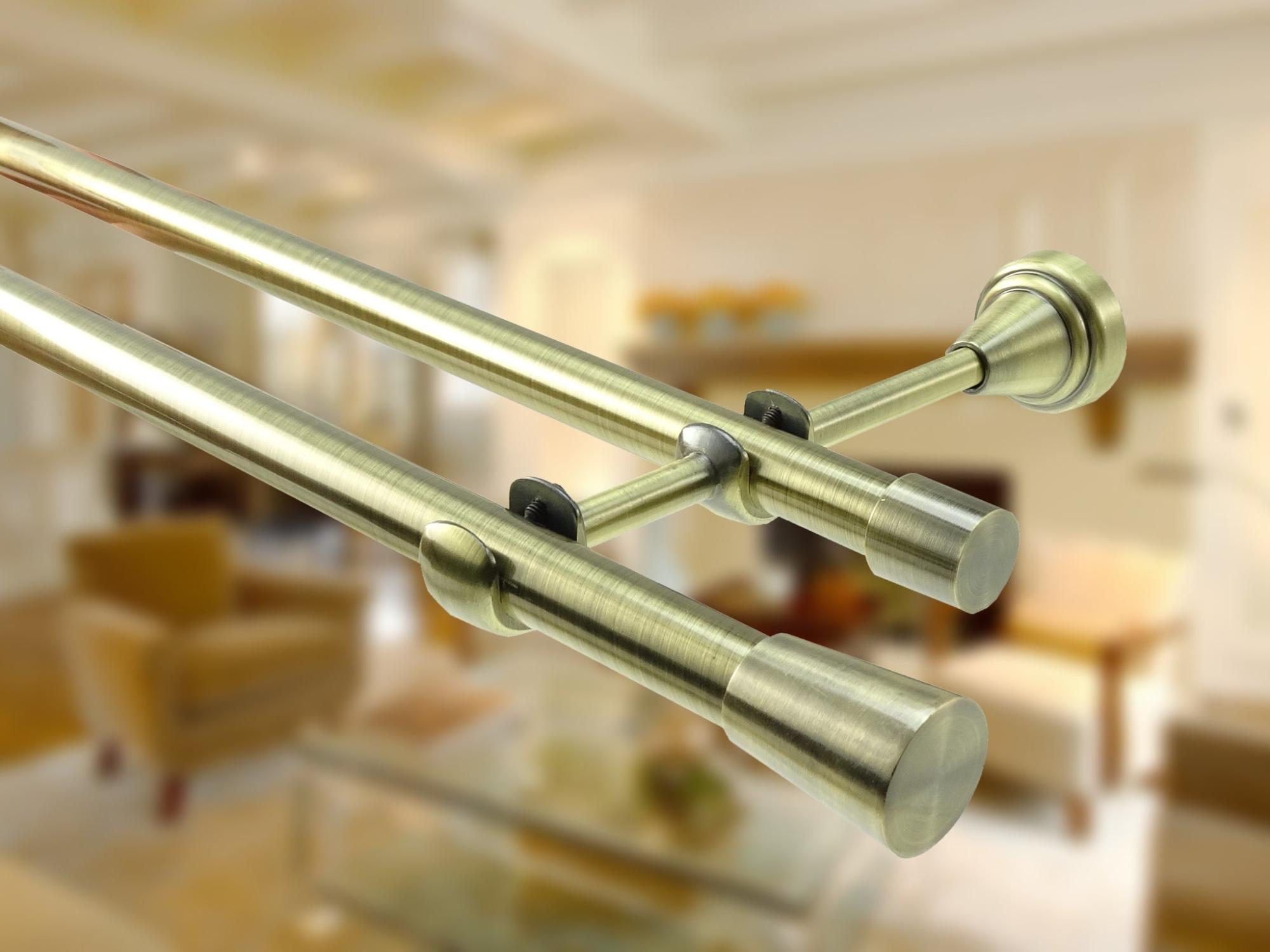 Bastone Per Tende Doppio 19 Mm In Metallo Dorato Anticato - Lunghezza 400 Cm Con Supporti