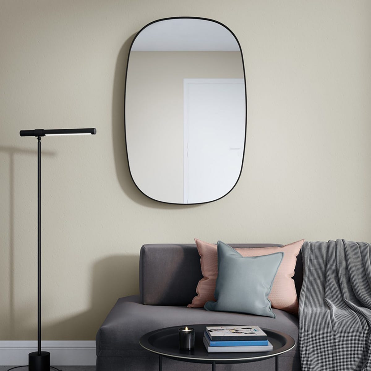 Specchio Ovale da Parete 30 x 60 cm Specchio Bagno con Fissaggio Verticale  o Orizzontale Specchio con Cornice in Alluminio - Nero opaco [en.casa]