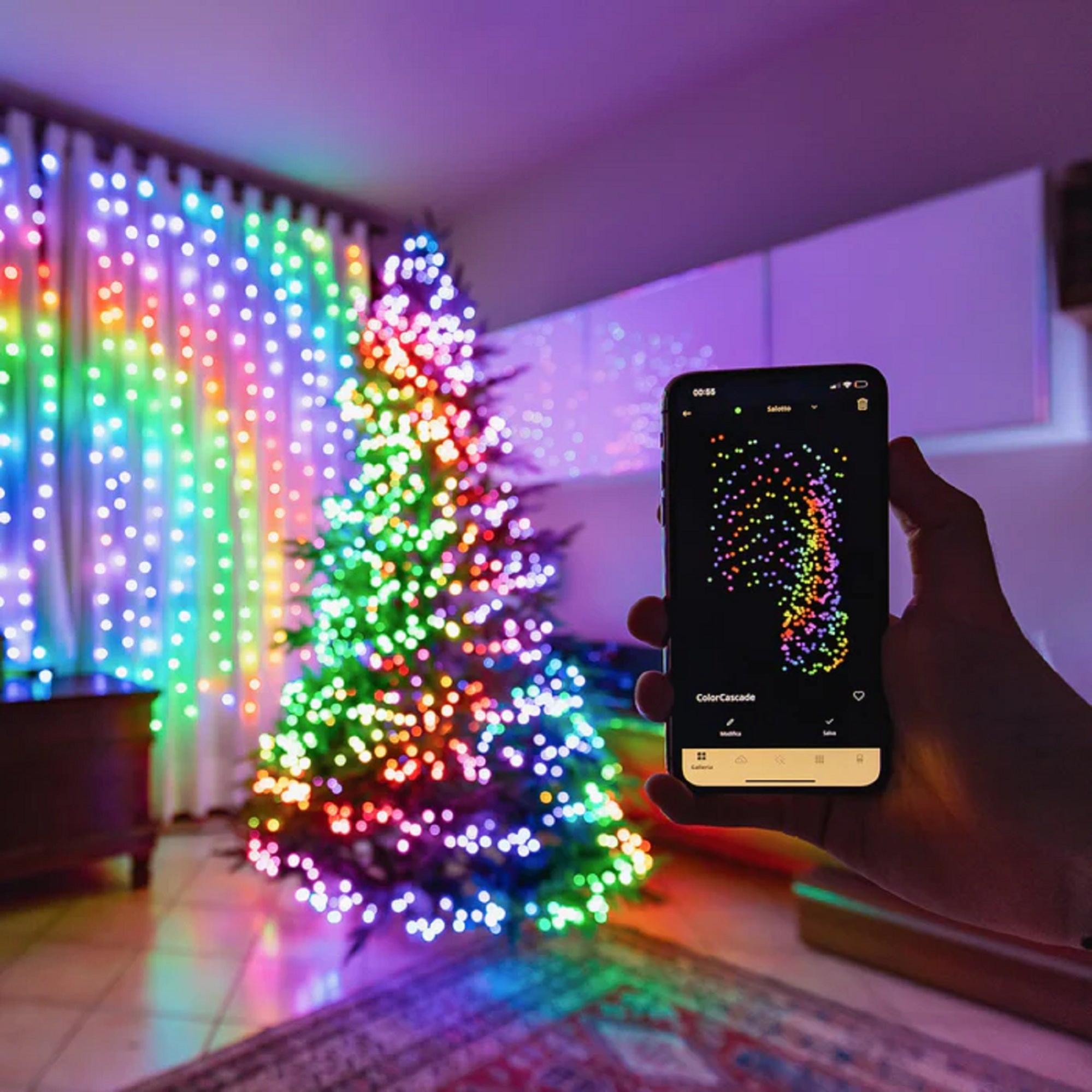 FL0170 - Home catena decorativa 10 mt con 100 luci led minisfere 2 cm multicolore 31V dimmerabile prolungabile cavo trasparente con 8 giochi di luce memoria timer e telecomando IP44