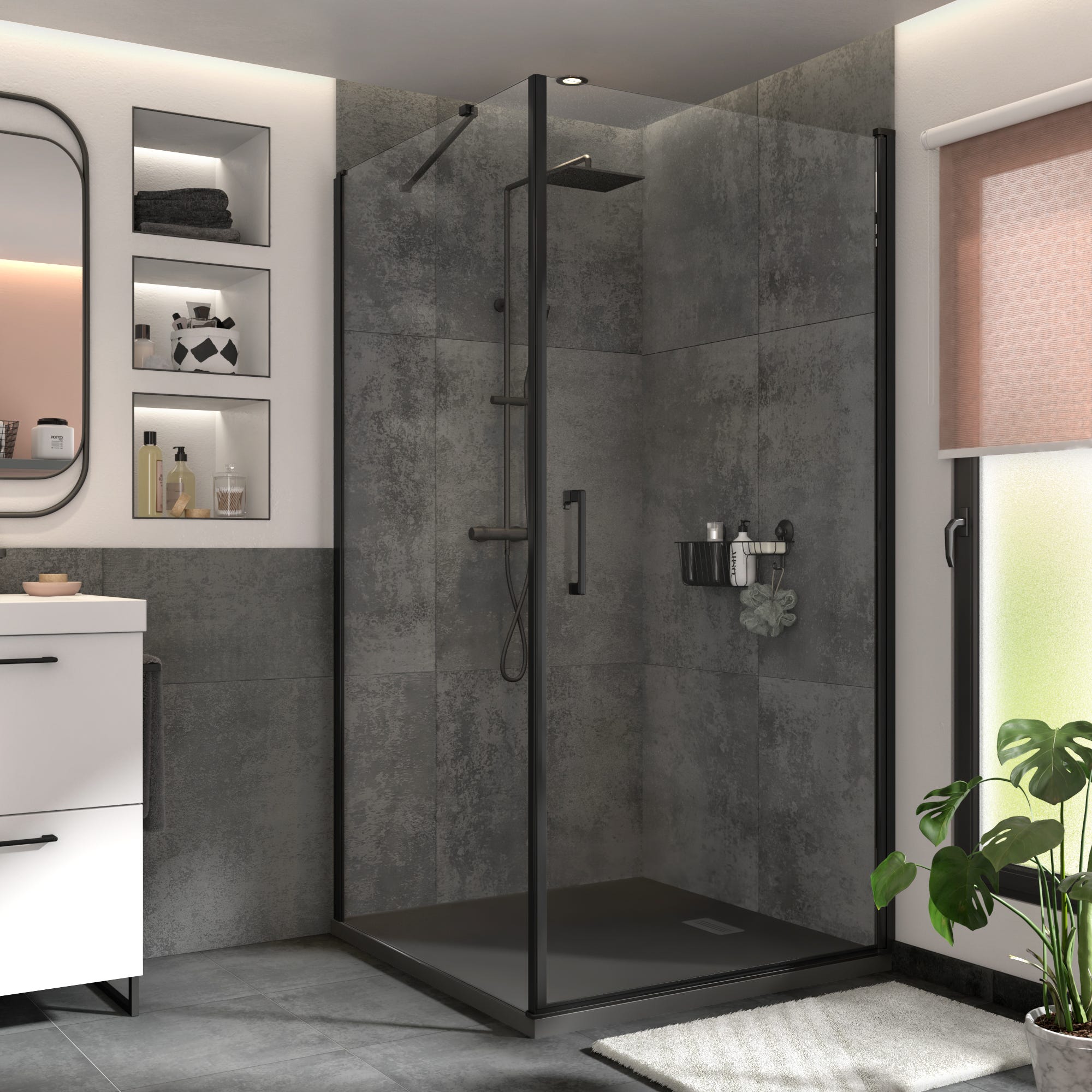 Box doccia con profilo alluminio colore nero apertura porta battente