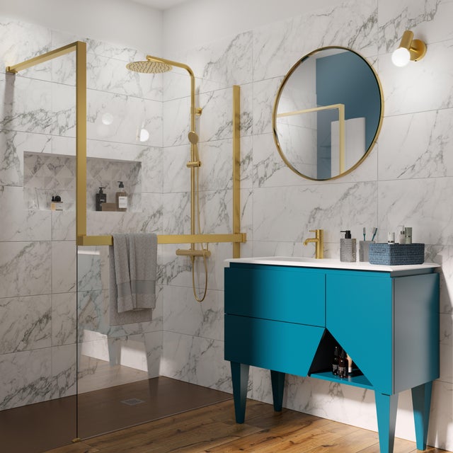 Specchio con cornice da parete tondo dorato Ø 80 cm