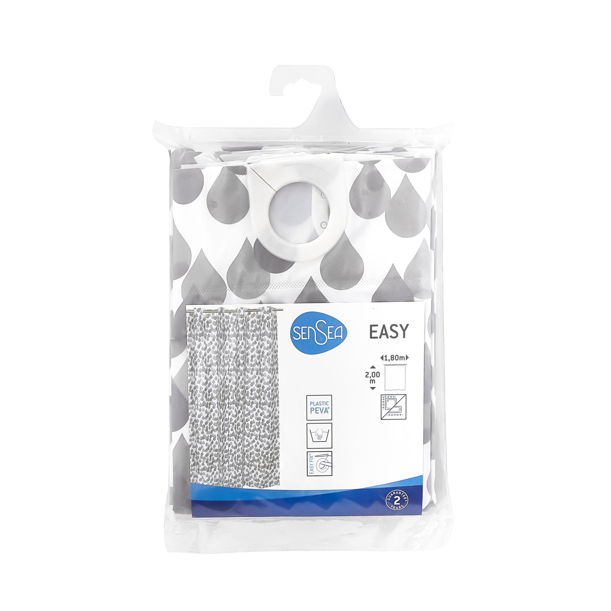 Tenda Da Doccia In Tessuto Con Anelli Grigi E Neri, 180 Cm - Foto 5