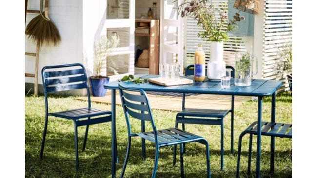 Tavolo da giardino pieghevole per 6 persone in acciaio blu