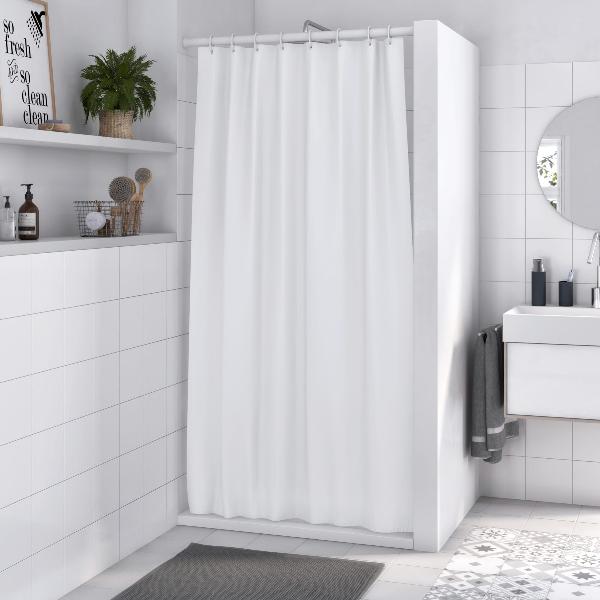 Tenda doccia Happy in poliestere bianco L 120 x H 200 cm