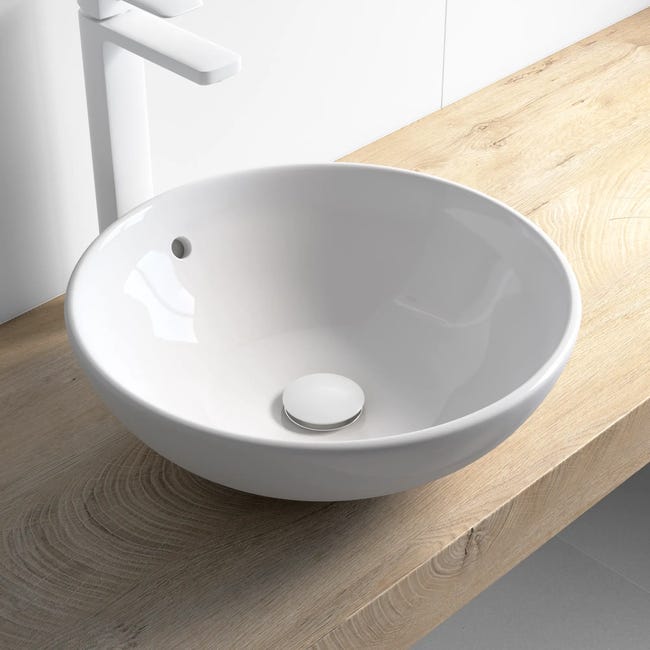 Piletta universale per lavabo cromato EQUATION Clic clac tappo bianco  80mm_OVERFLOW con troppopieno Ø 38 mm