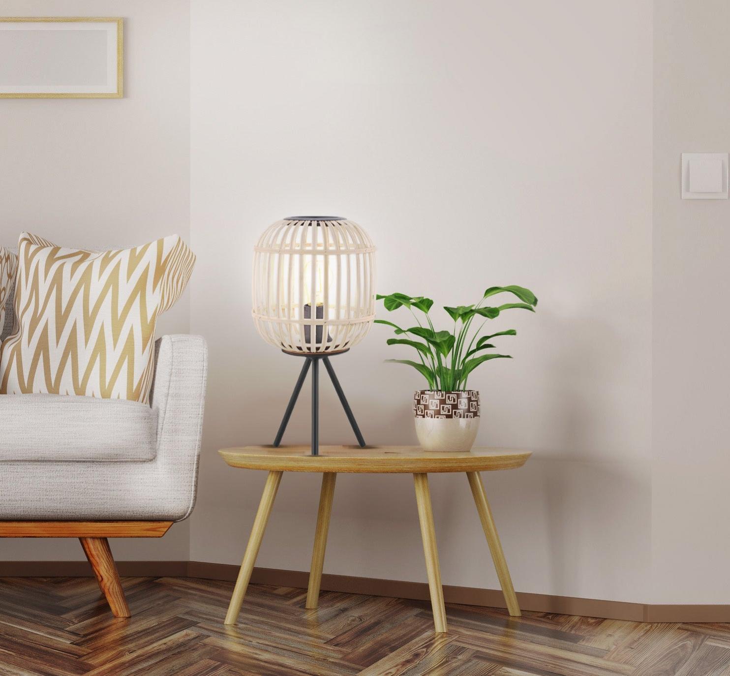 EGLO CAMPODINO Lampada Da Tavolo In Legno D'Acero – 60W, Altezza 50cm, Design Moderno - 2