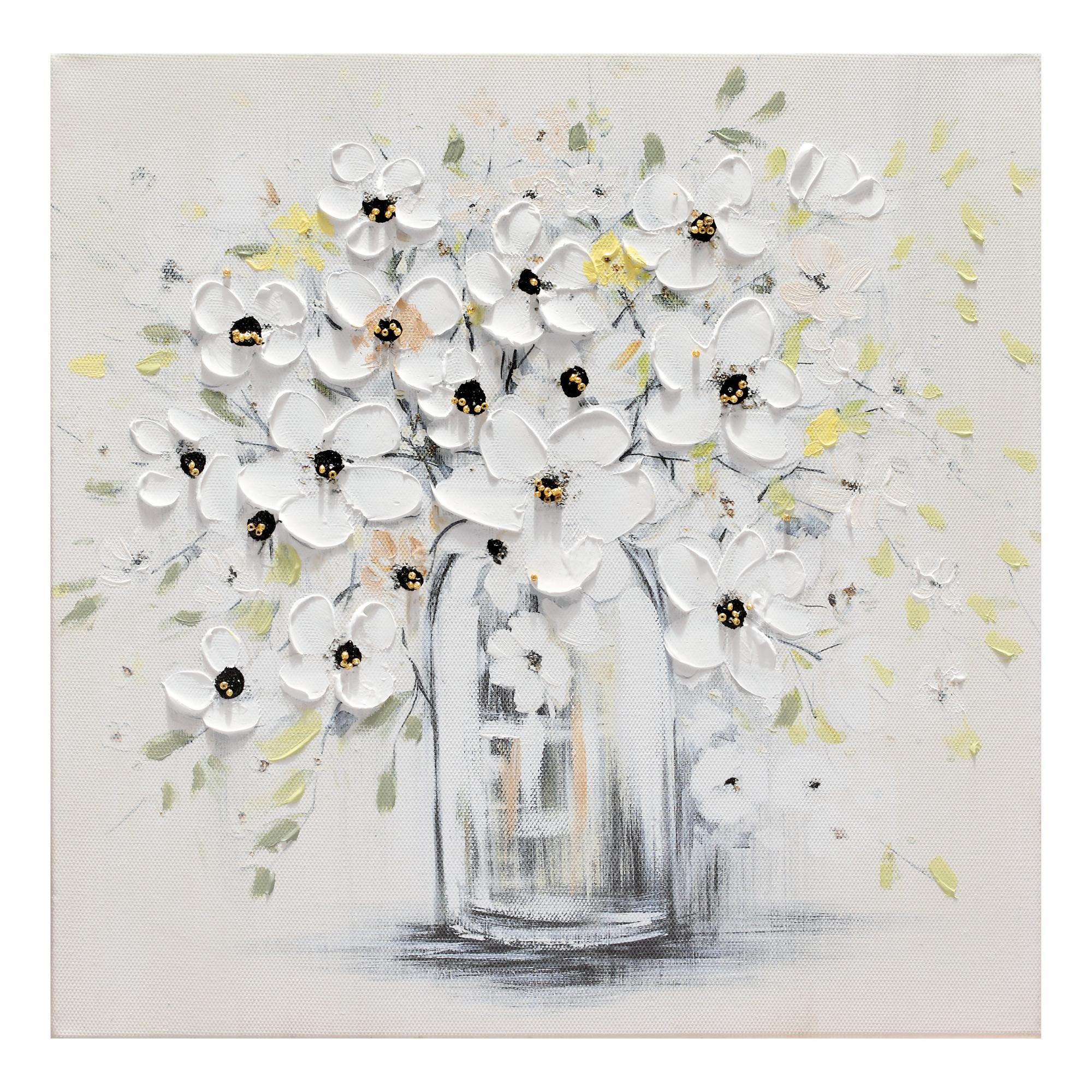 Decorazione murale 118x58 cm dipinto ad olio in rilievo bianco