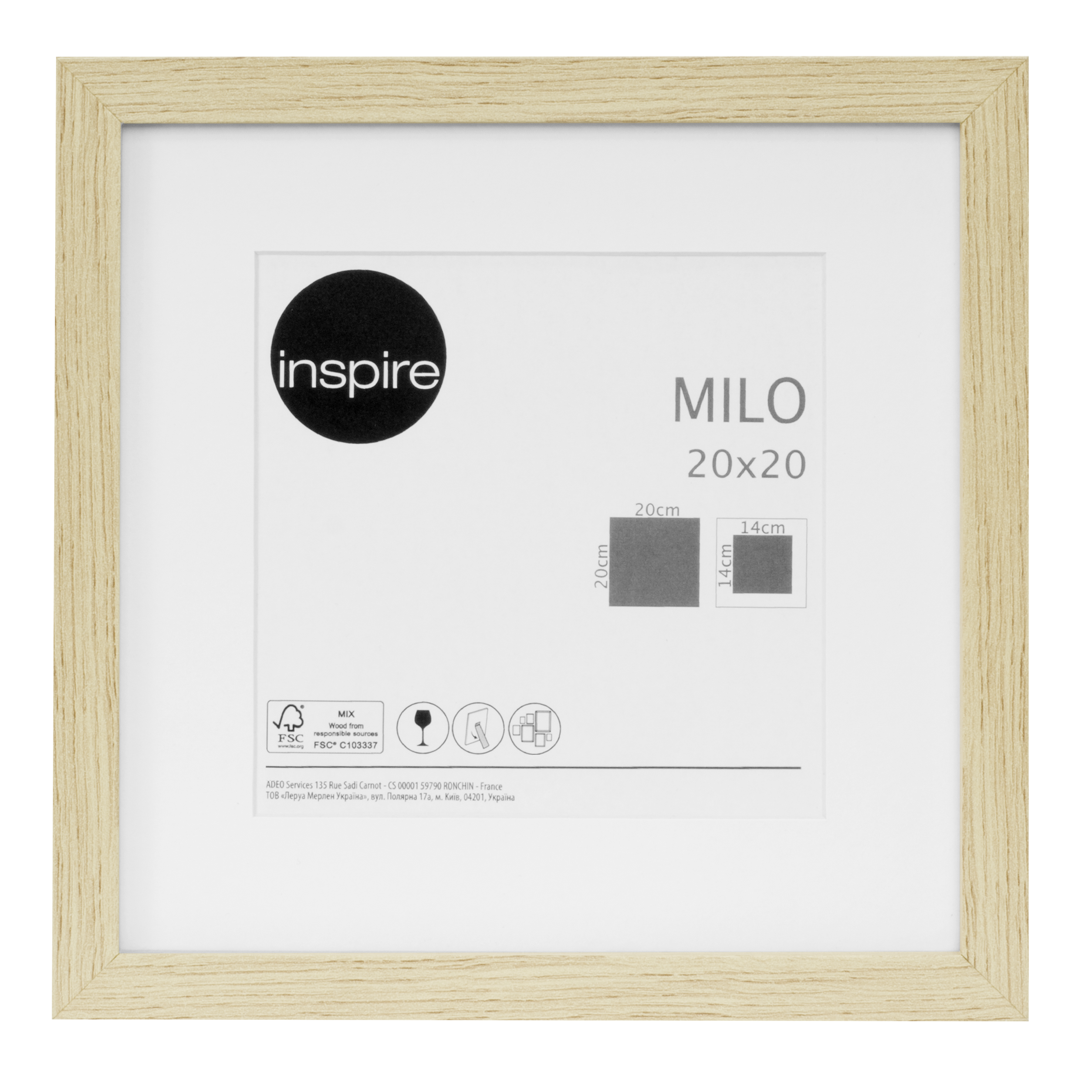 Cornice con passe-partout INSPIRE Milo, quercia 22x20 cm per immagini 14x14  cm