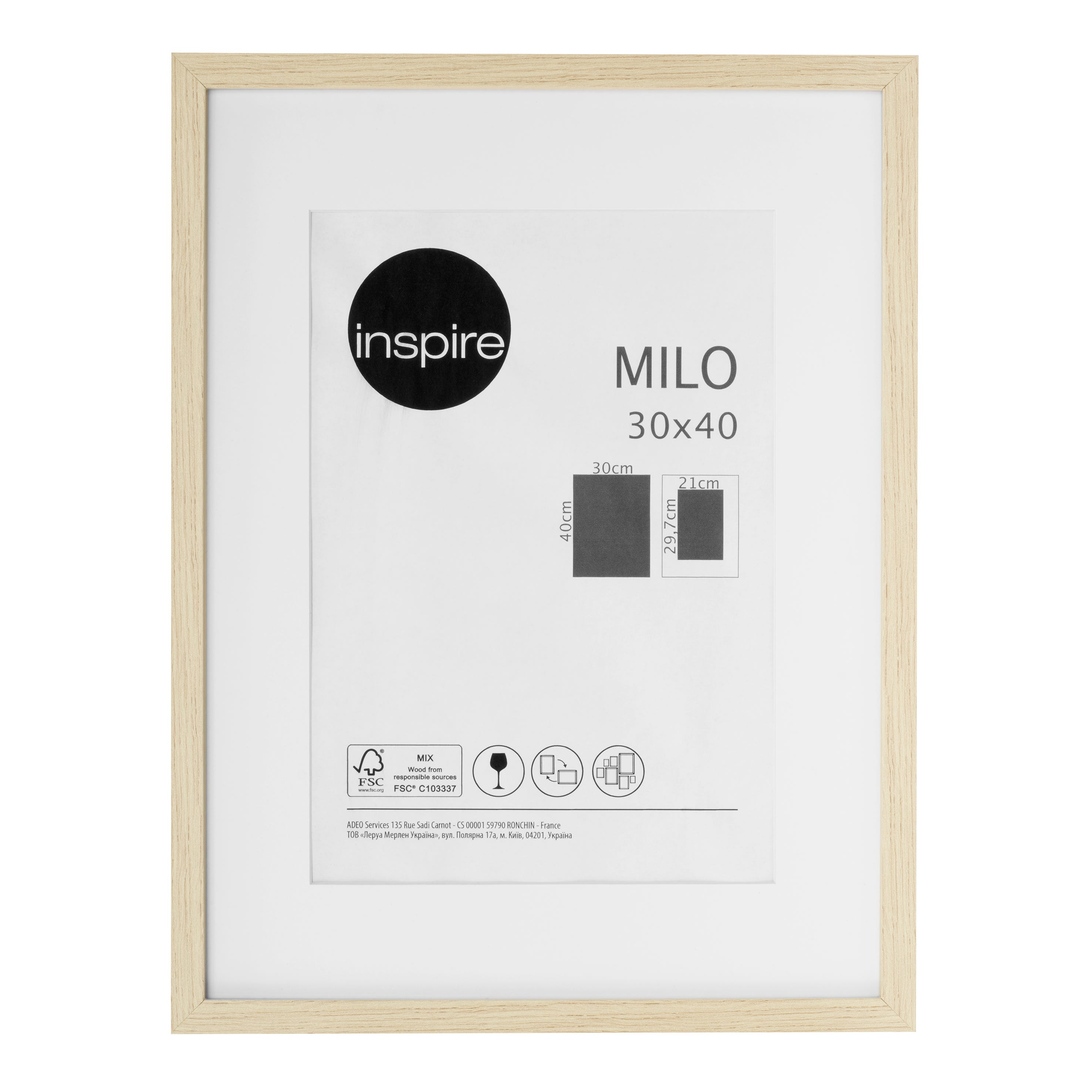 Cornice con passe-partout INSPIRE Milo, quercia 50x50 cm per