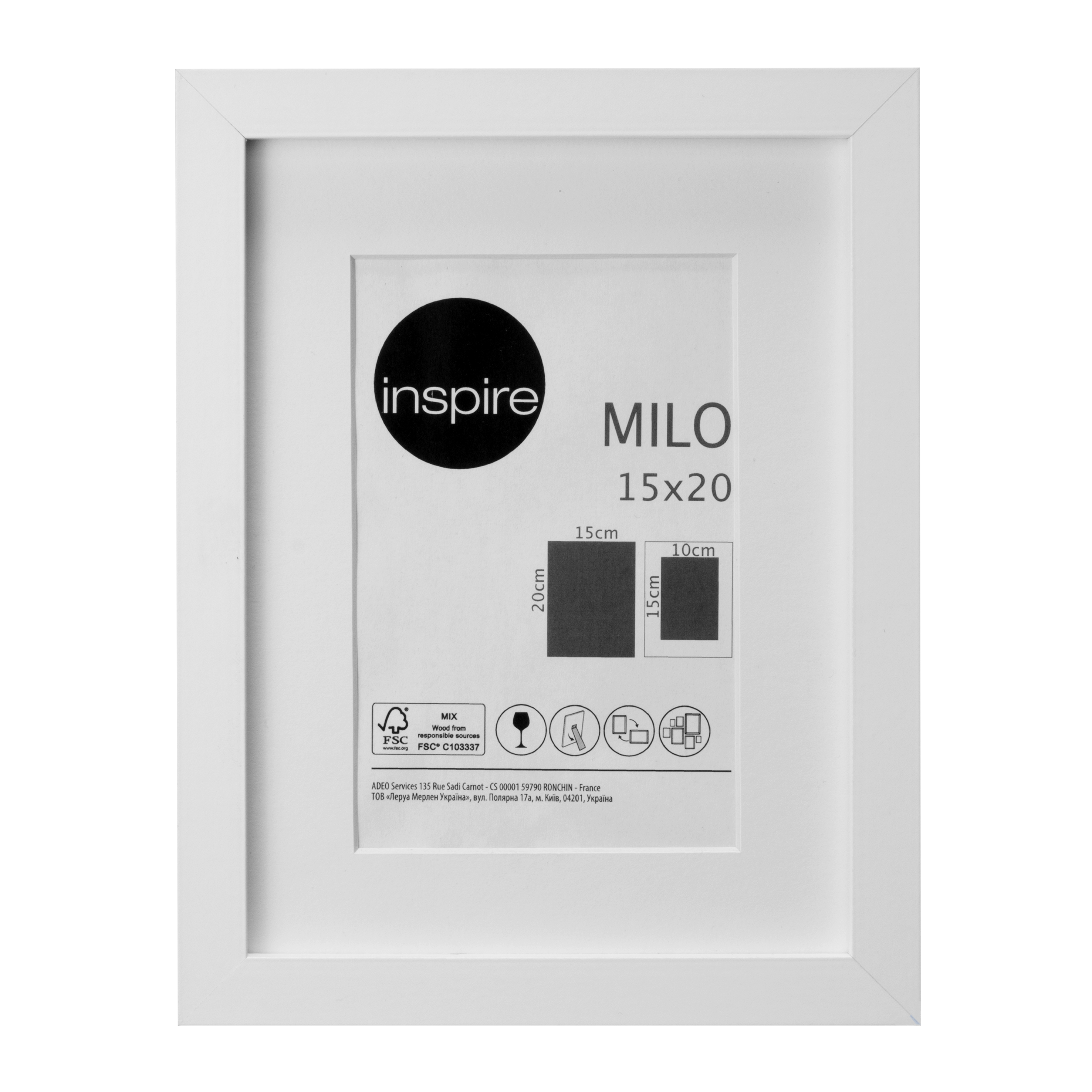 Cornice con passe-partout INSPIRE Milo, bianco 17x20 cm per immagini 10x15  cm
