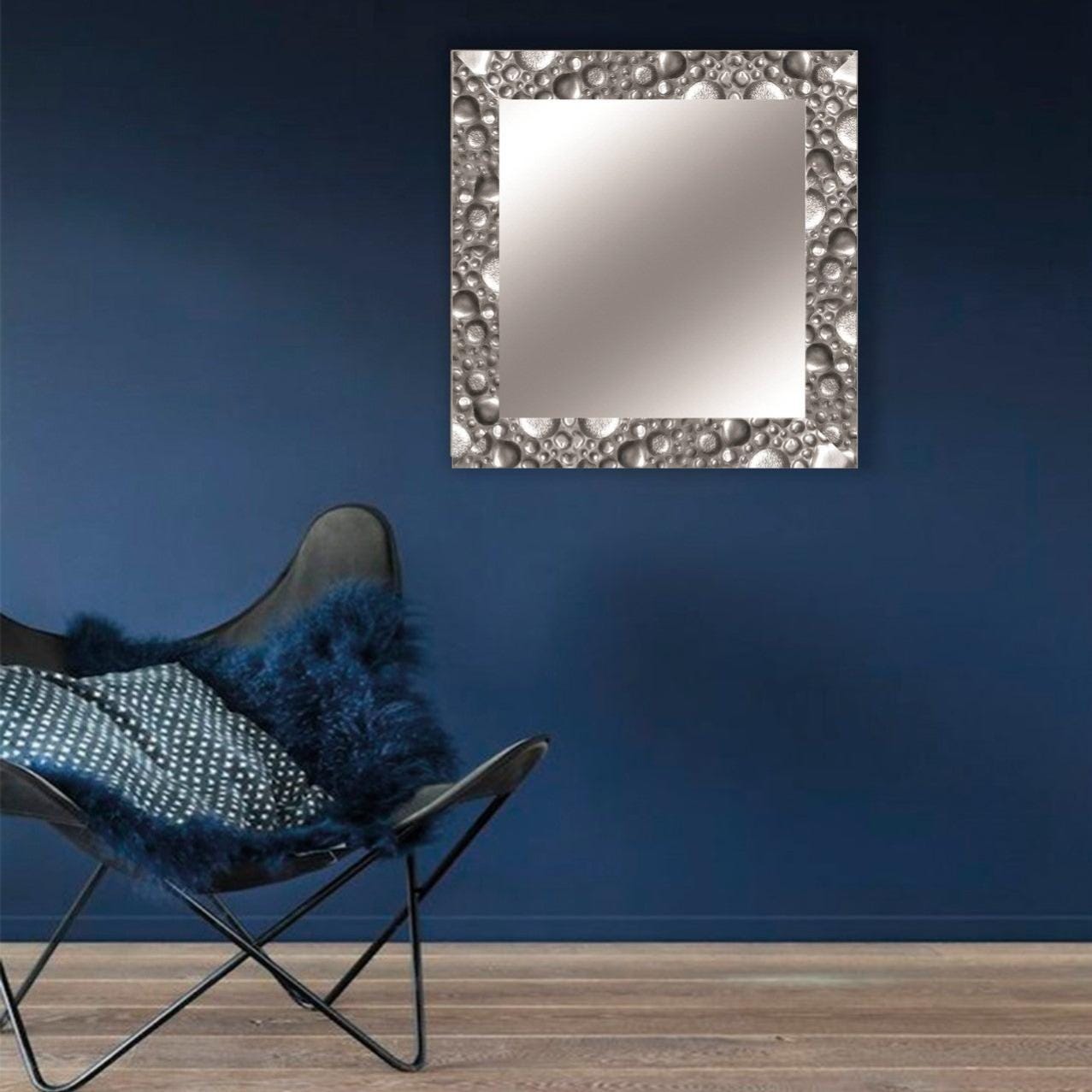 Specchio con cornice da parete quadrato Vesuvio argento 68 x 68 cm