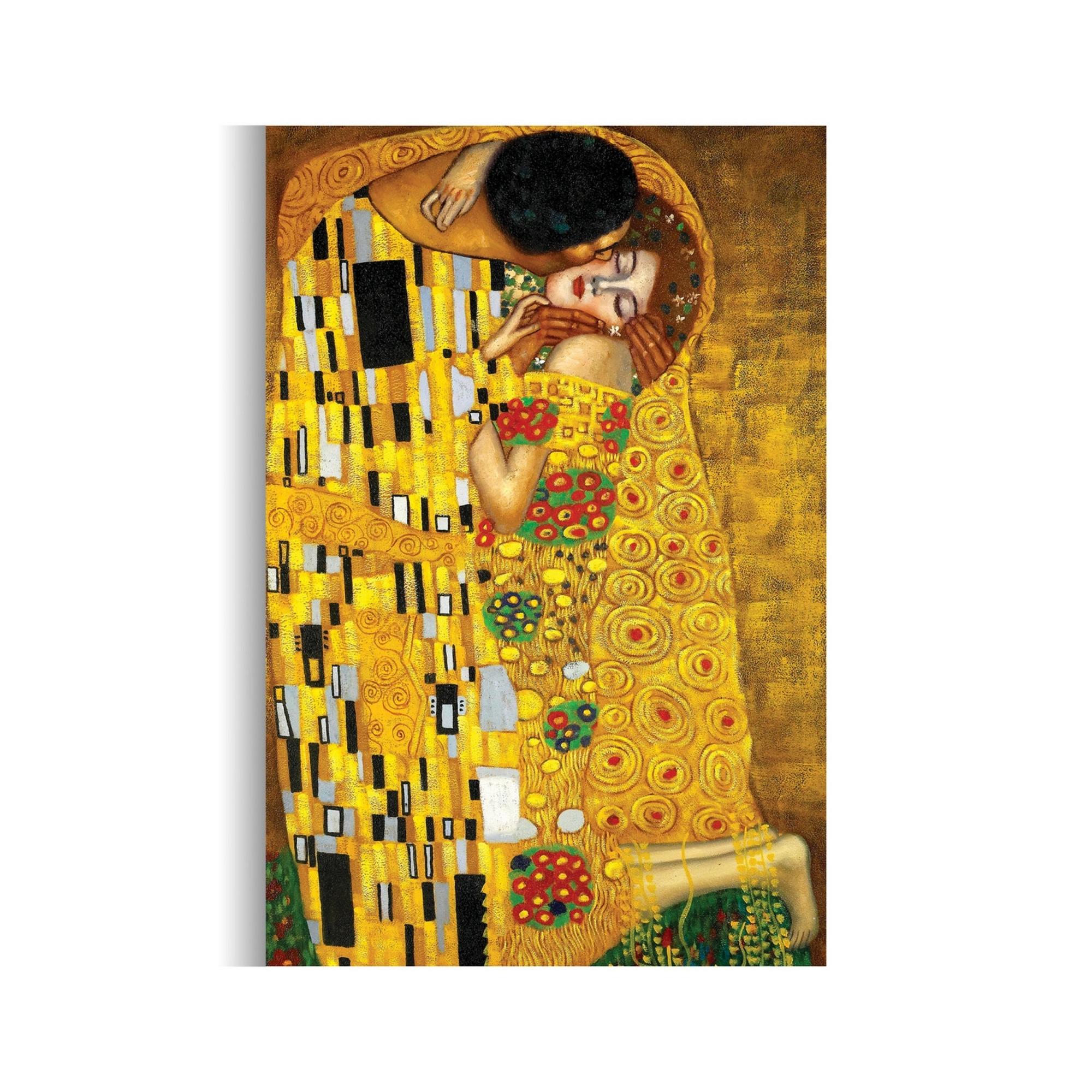 Quadro Su Tela Con Cornice Oro Gustav Klimt 'The Kiss' 80x45 Cm | Stampa Ad Alta Risoluzione, Made In Italy | Per Arredamento Classico E Moderno