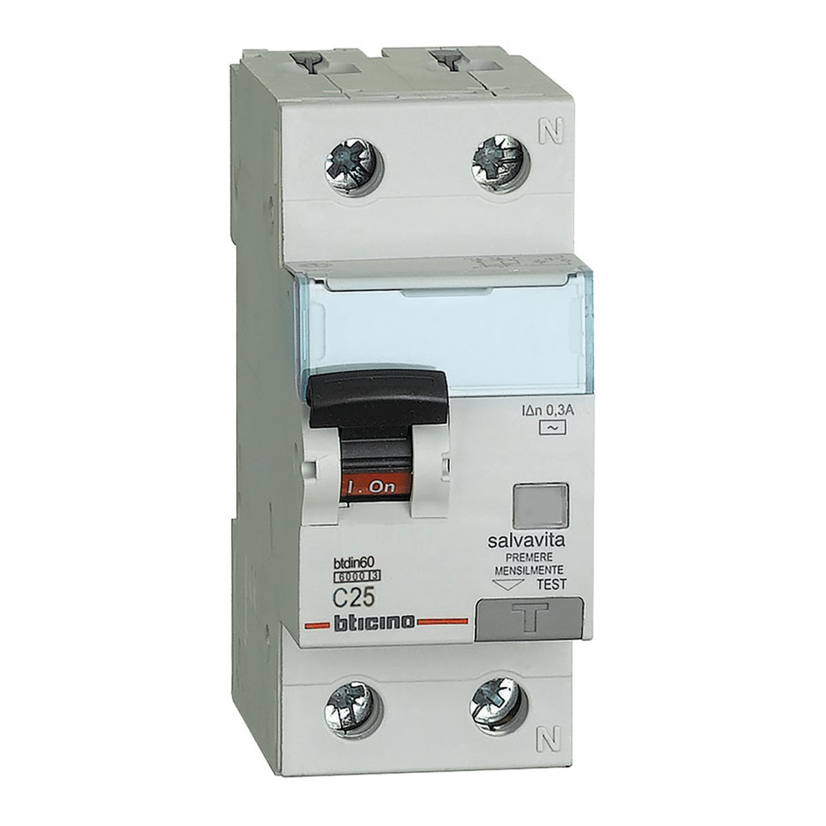 Interruttore magnetotermico differenziale BTICINO GN8814AC25 1 polo 25A 6kA  300mA AC 2 moduli 220V