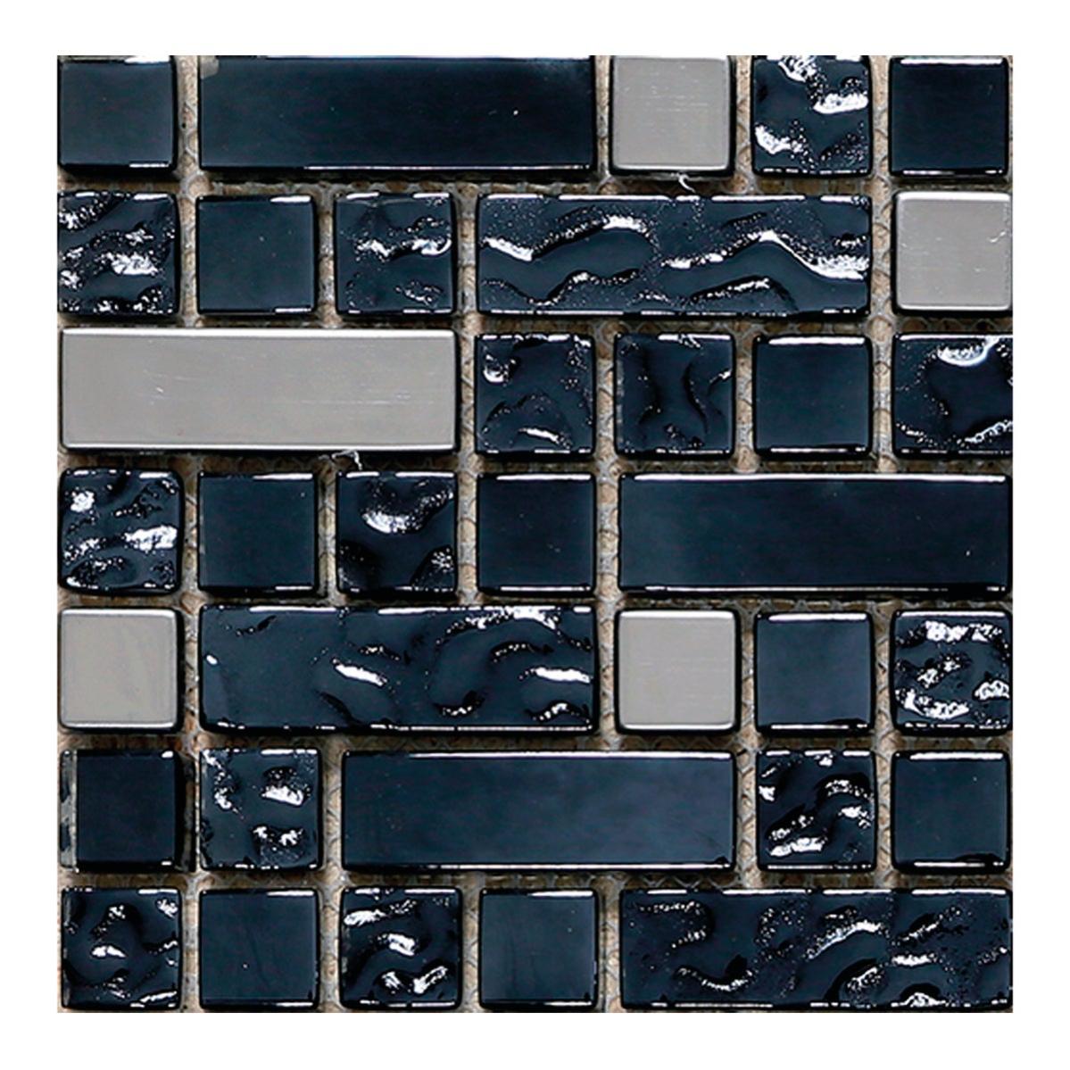 Mosaico In Vetro CC – Piastrelle 15x15mm, Bordo Metallo Argento, Formato 30x30cm (BO2)