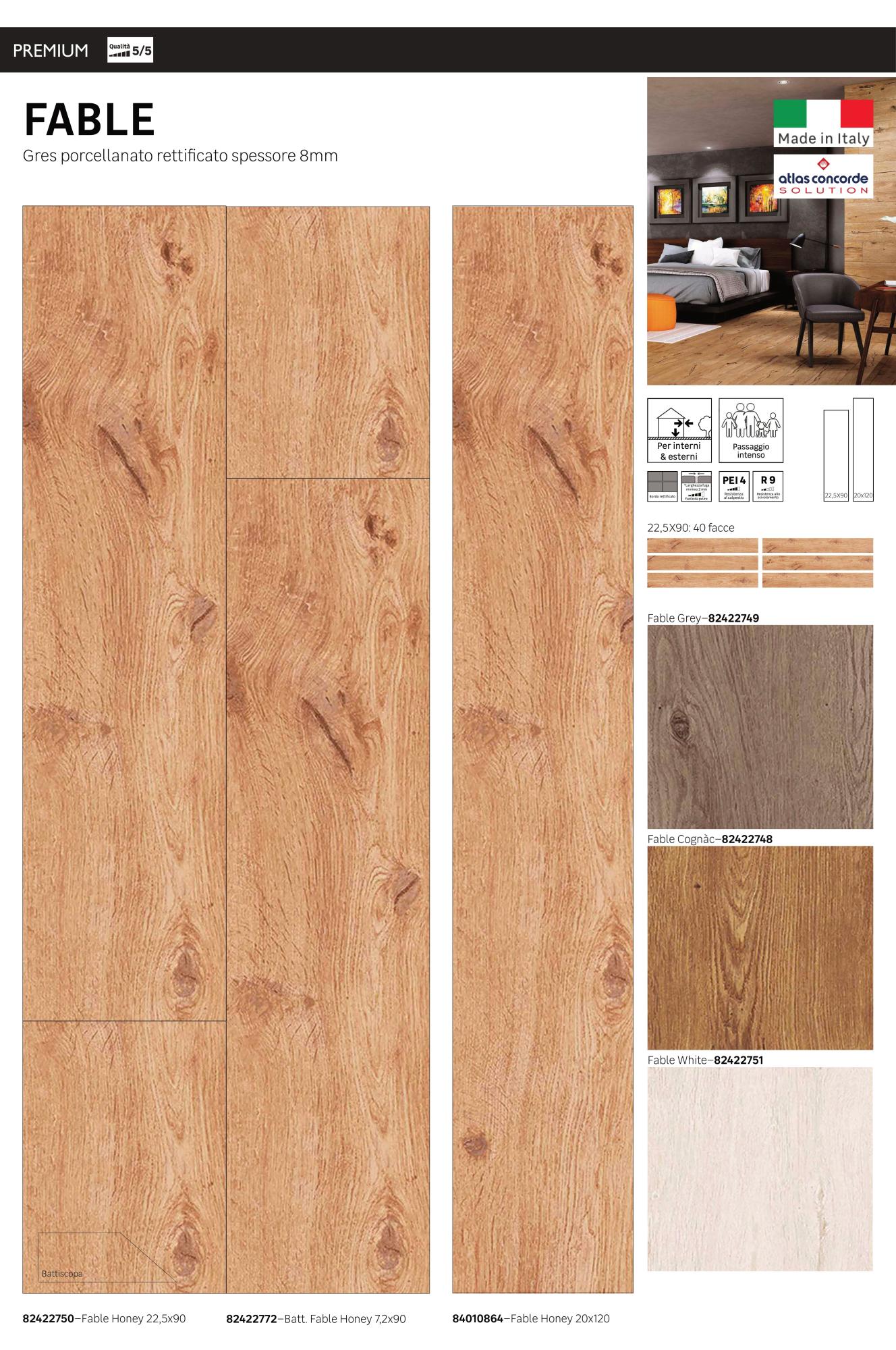 Gres porcellanato per interno 22.5x90 effetto legno sp. 8 mm Fable