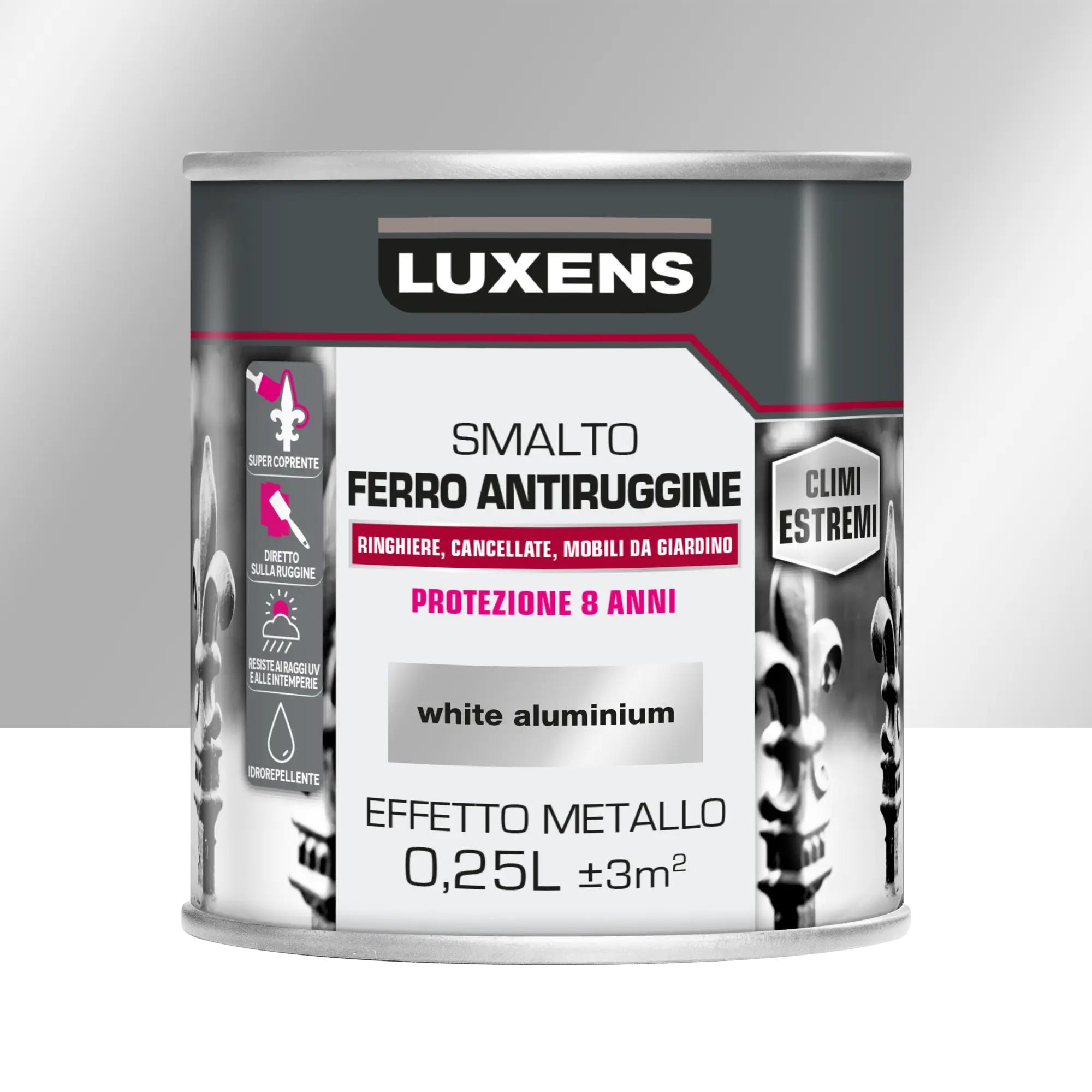 Vernice da esterno antiruggine per ferro LUXENS grigio alluminio, anticato,  0.25 L