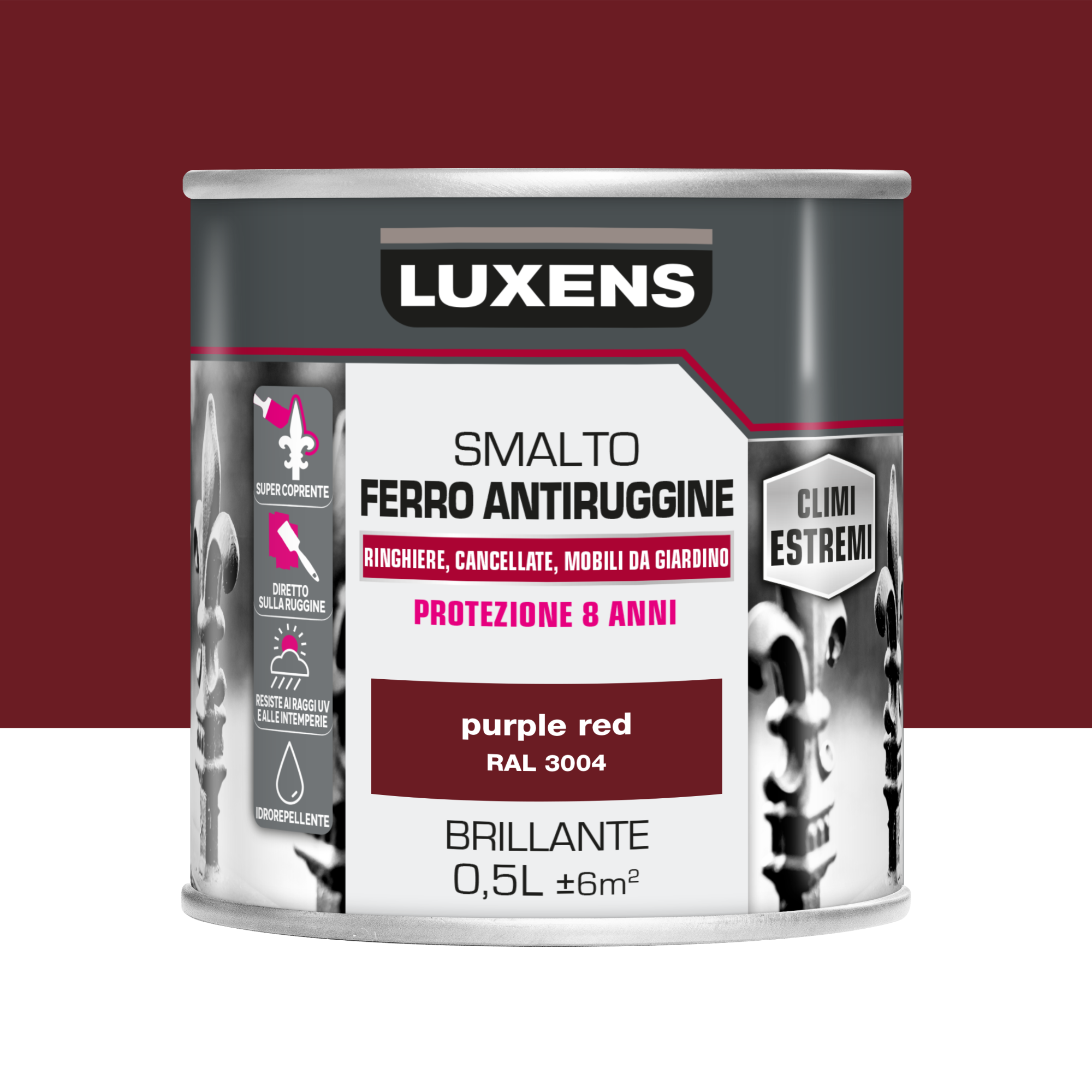 Vernice da esterno antiruggine per ferro LUXENS rosso porpora, 0.5 L ...