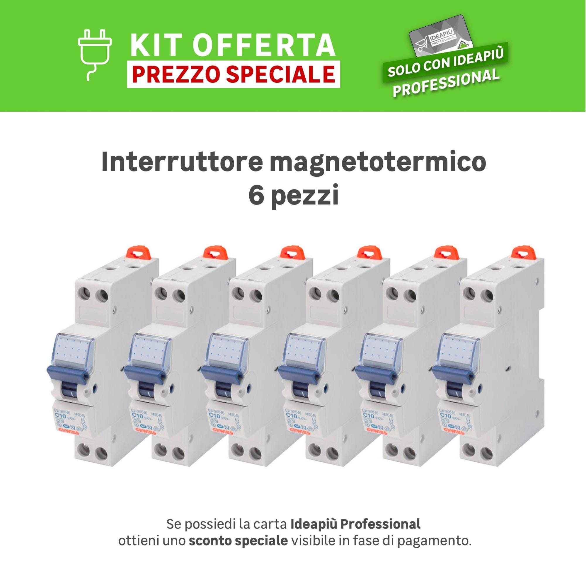 Kit Interruttore magnetotermico GEWISS GW90027DY 1P +N 16A 4.5kA C 1 modulo  230V, 6 pezzi