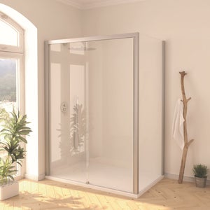 Porta doccia battente Style 90 cm, H 200 cm in vetro, spessore 8 mm  trasparente cromato