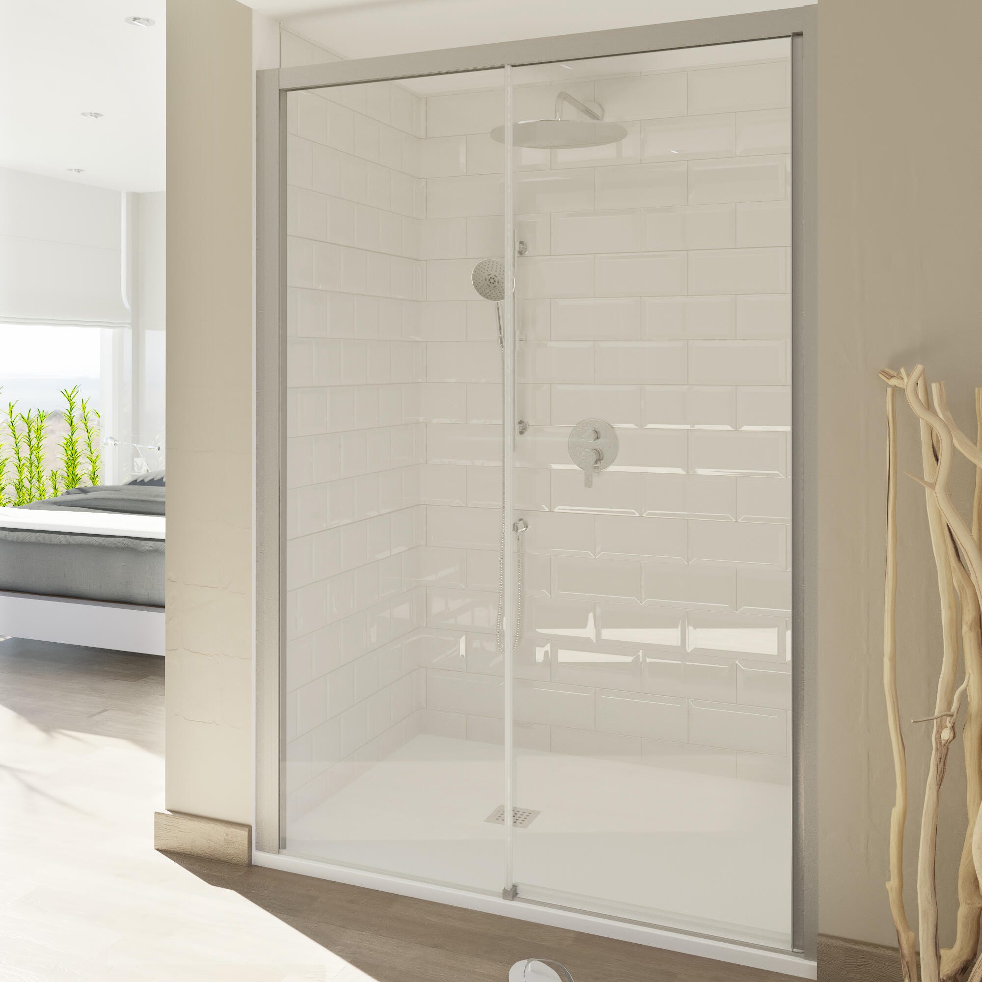 Porta doccia scorrevole Style 170.5 cm, H 200 cm in vetro, spessore 8 mm  trasparente cromato