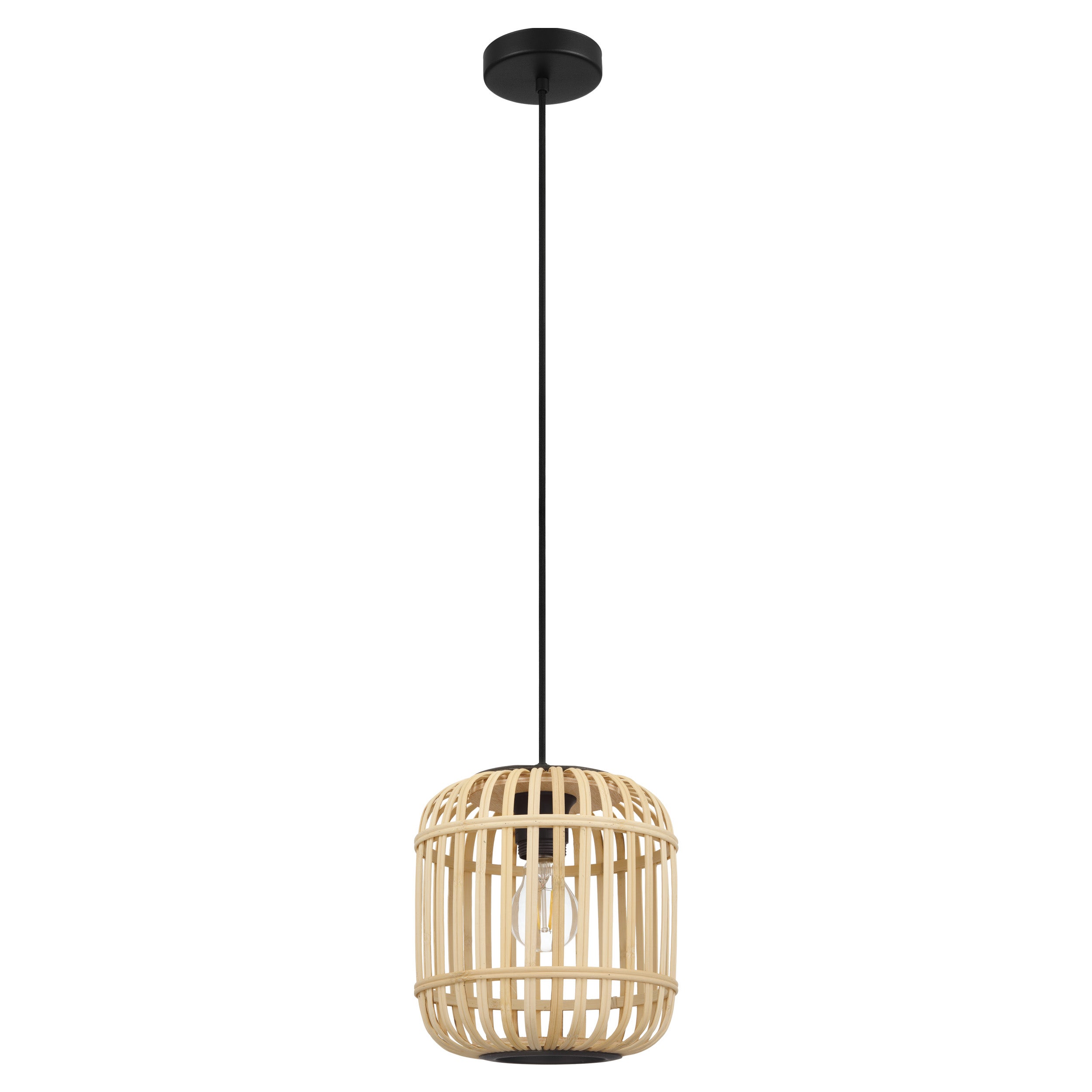 Lampadario Moderno Woodrow nero/ legno scuro in ferro, L. 105 cm, 3 luci,  BRILLIANT