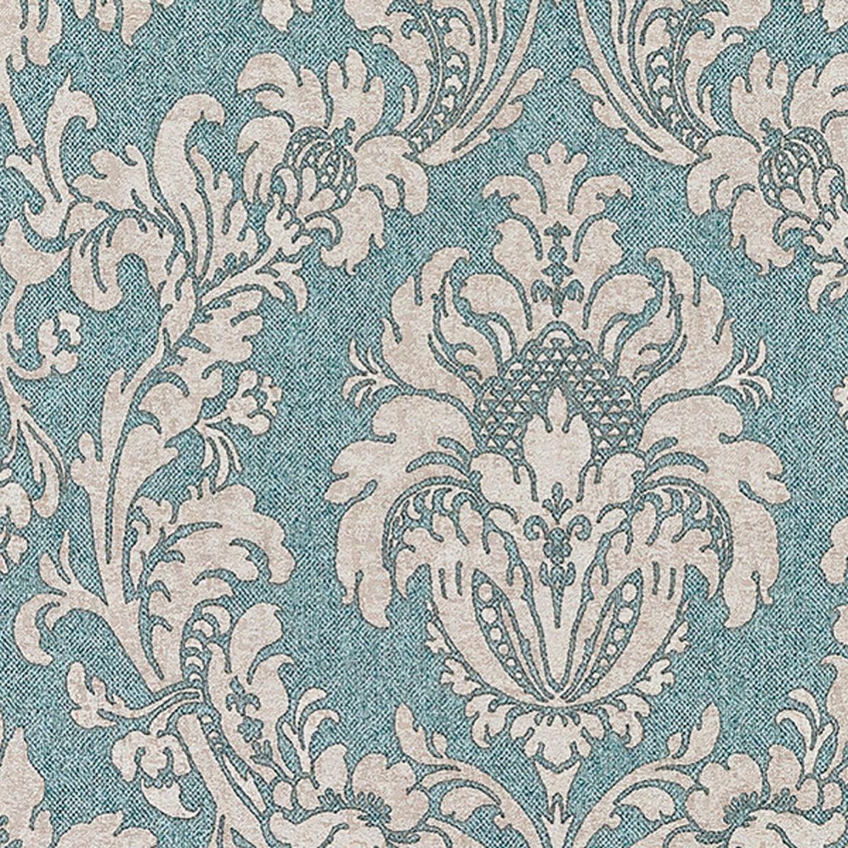 Carta da parati Damasco azzurro, 53 cm x m Leroy Merlin