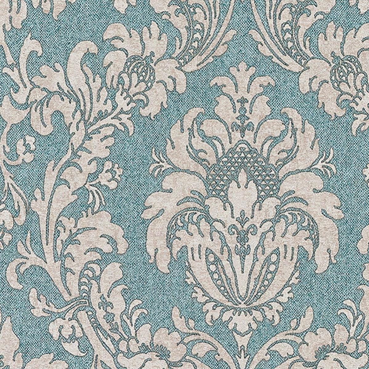 Carta da parati Damasco azzurro, 53 cm x m Leroy Merlin