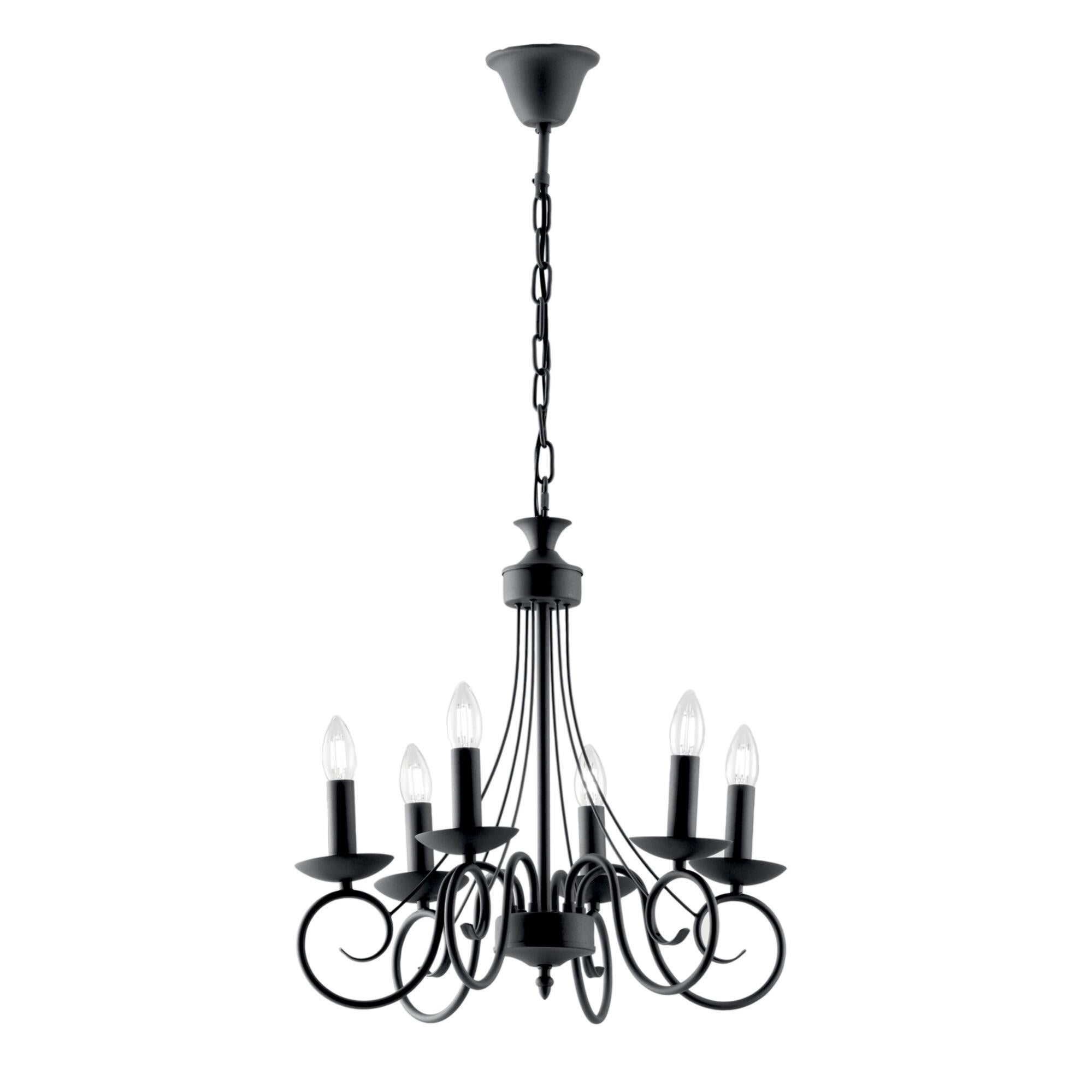 Lampadario Rustico A 6 Luci In Ferro Nero - Regolabile In Altezza, Per Sala Da Pranzo E Soggiorno