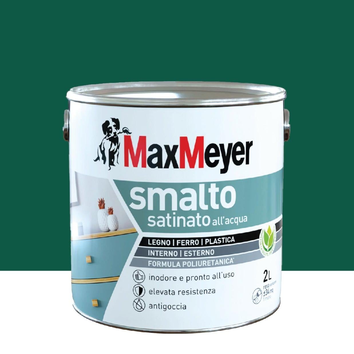 Vernice da esterno antigoccia per legno e ferro e plastica MAXMEYER  poliuretanico verde scuro, 2 L