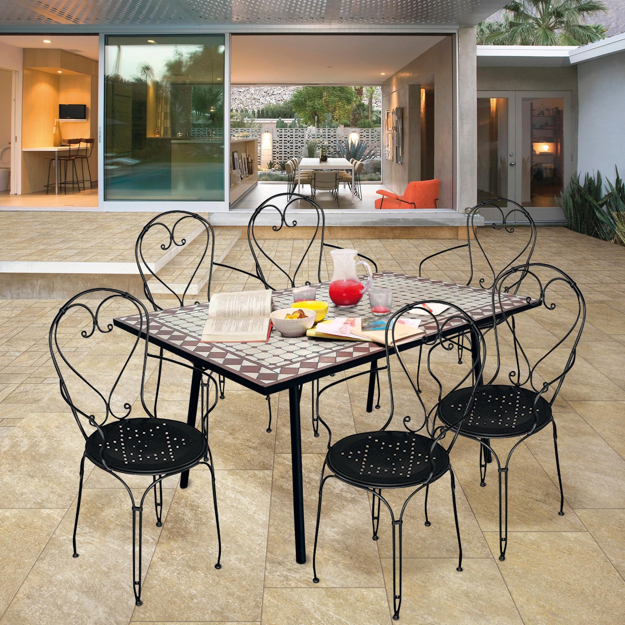 Set tavolo e sedie Mosaico in ferro battuto per 6 persone, nero