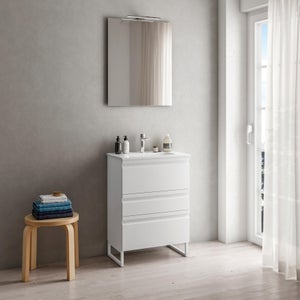 Specchio contenitore con luce Akira L 120 x P 15.5 x H 70 cm bianco  frassinato