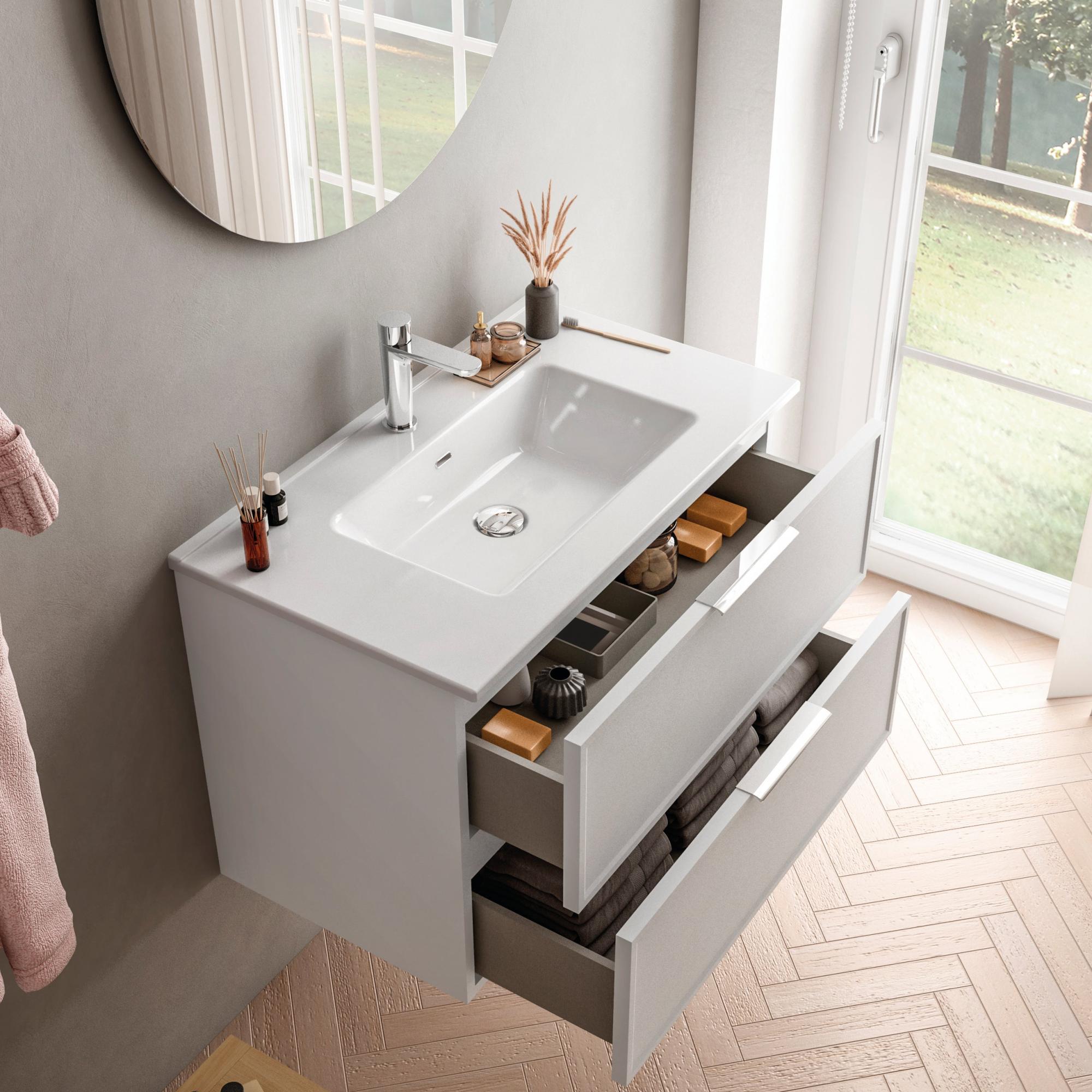 Mobile Sottolavabo Con Lavabo Ceramica 64cm - Set 2 Pezzi Design Moderno Bianco - Foto 3