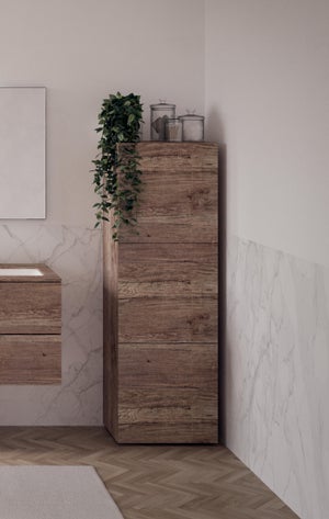 Colonna bagno da terra 180 cm grigio calce con ante cassetto e vano Moon