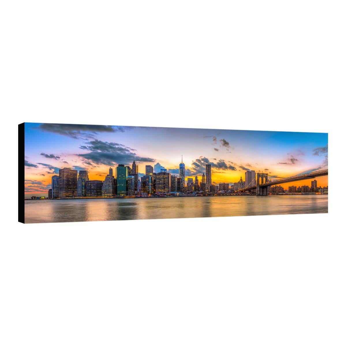 Tableau Moderne Sur Toile - Skyline Nocturne 1183 - 90x40 Cm - Multicolore - Fabriqué En Italie