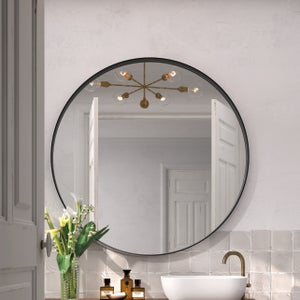 Specchio rotondo da parete da 32 pollici, per bagno, camera da letto nero