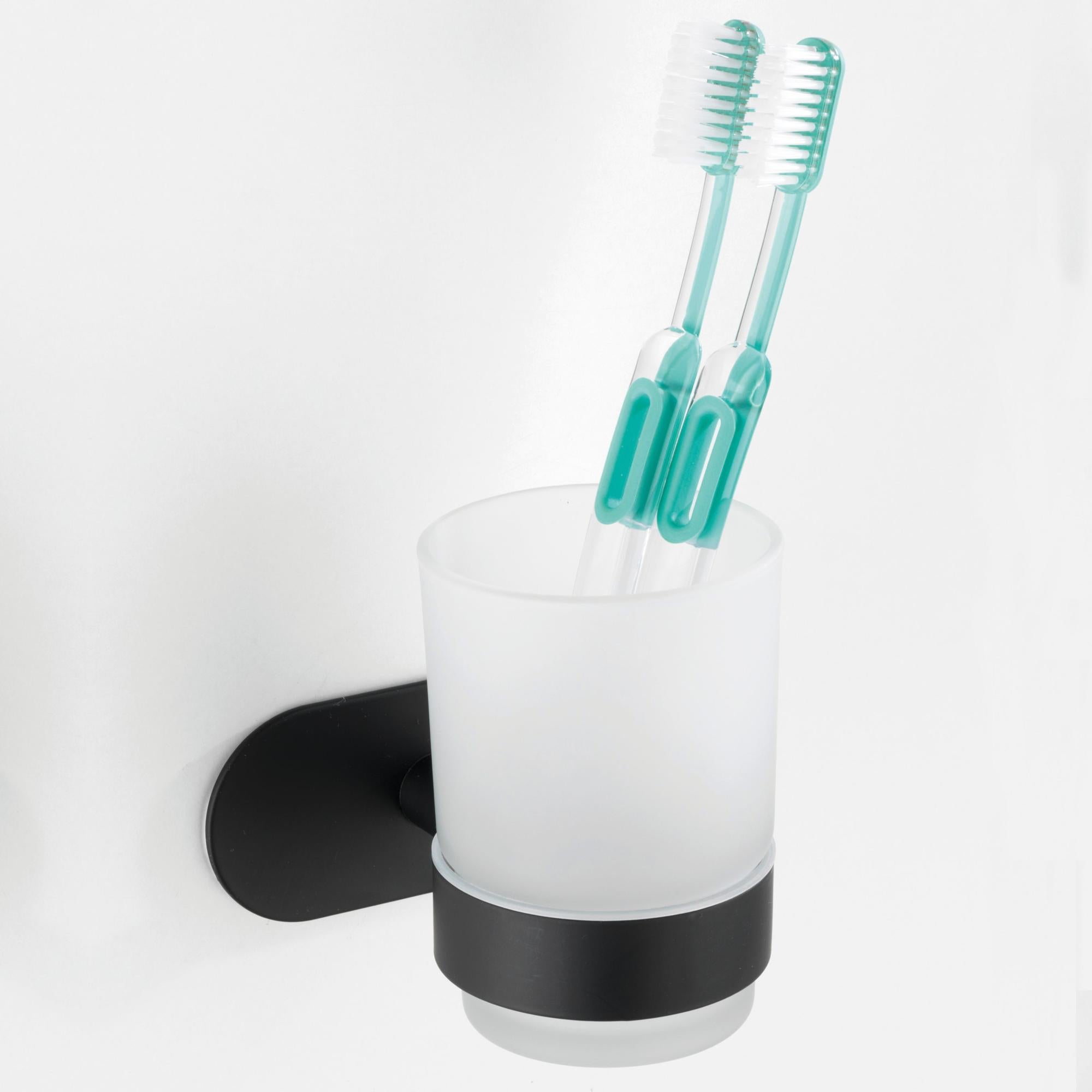 Set accessori bagno dispenser e portaspazzolini da appoggio nero, portaspazzolin