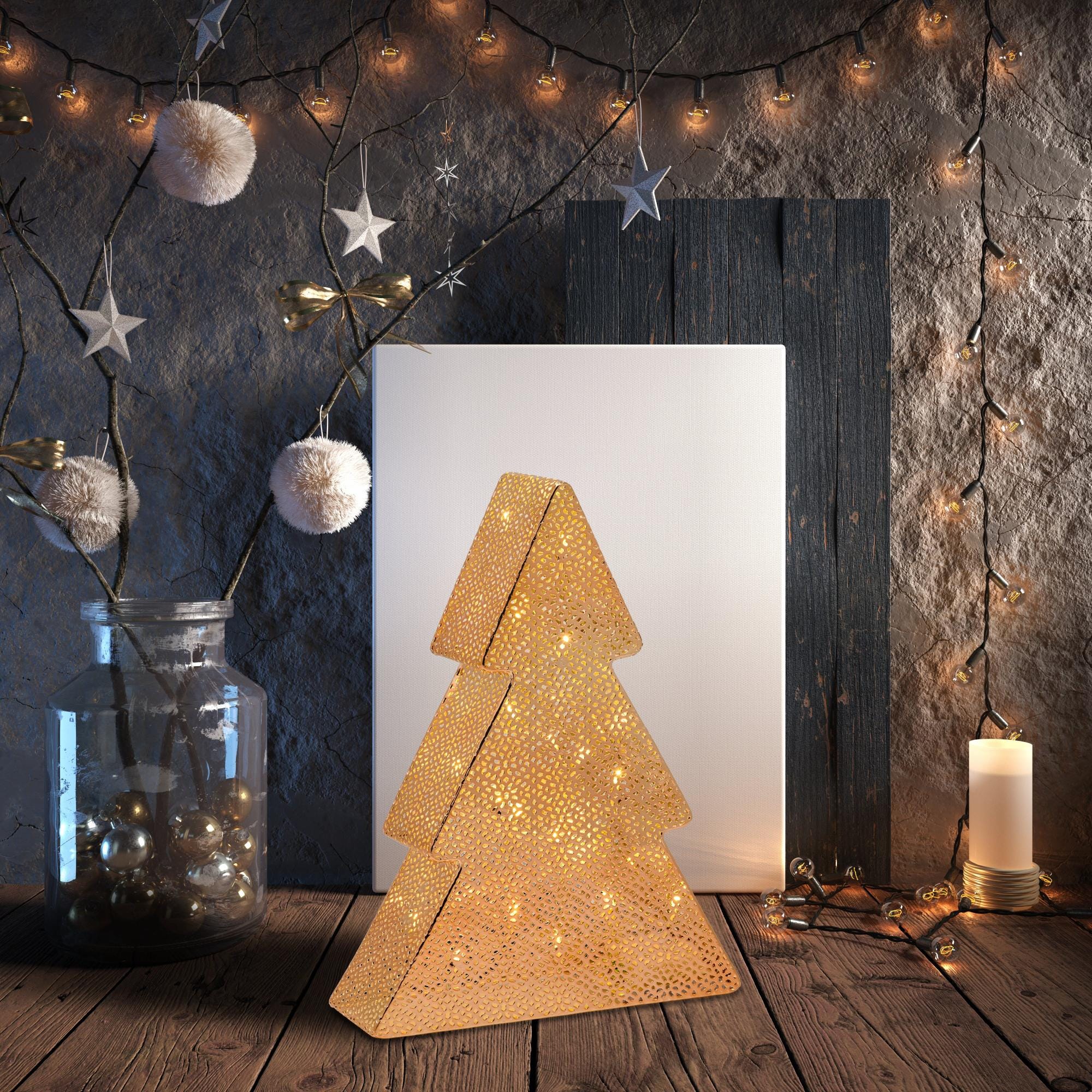 Albero di Natale dorato luminoso con 232 Led bianco caldo per interni Albero di Natale dorato luminoso con 232 Led bianco caldo per interni