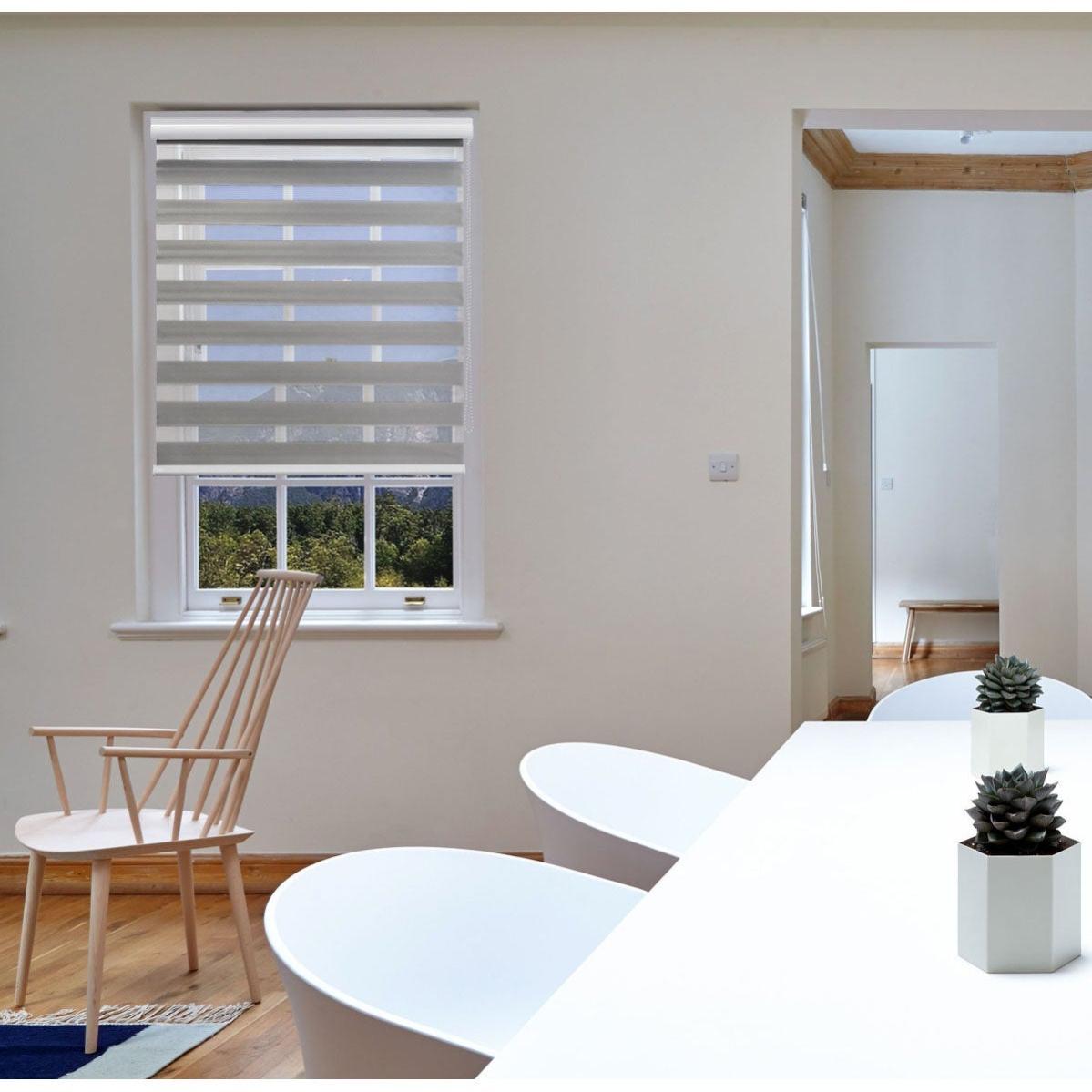 Tenda A Rullo Zebra Doppio Strato Free-Stop Senza Fili – Filtro Luce E Privacy, Grigio Argento (Larghezza 58 Cm X Altezza 60 Cm) Con Cofano In Alluminio - 4