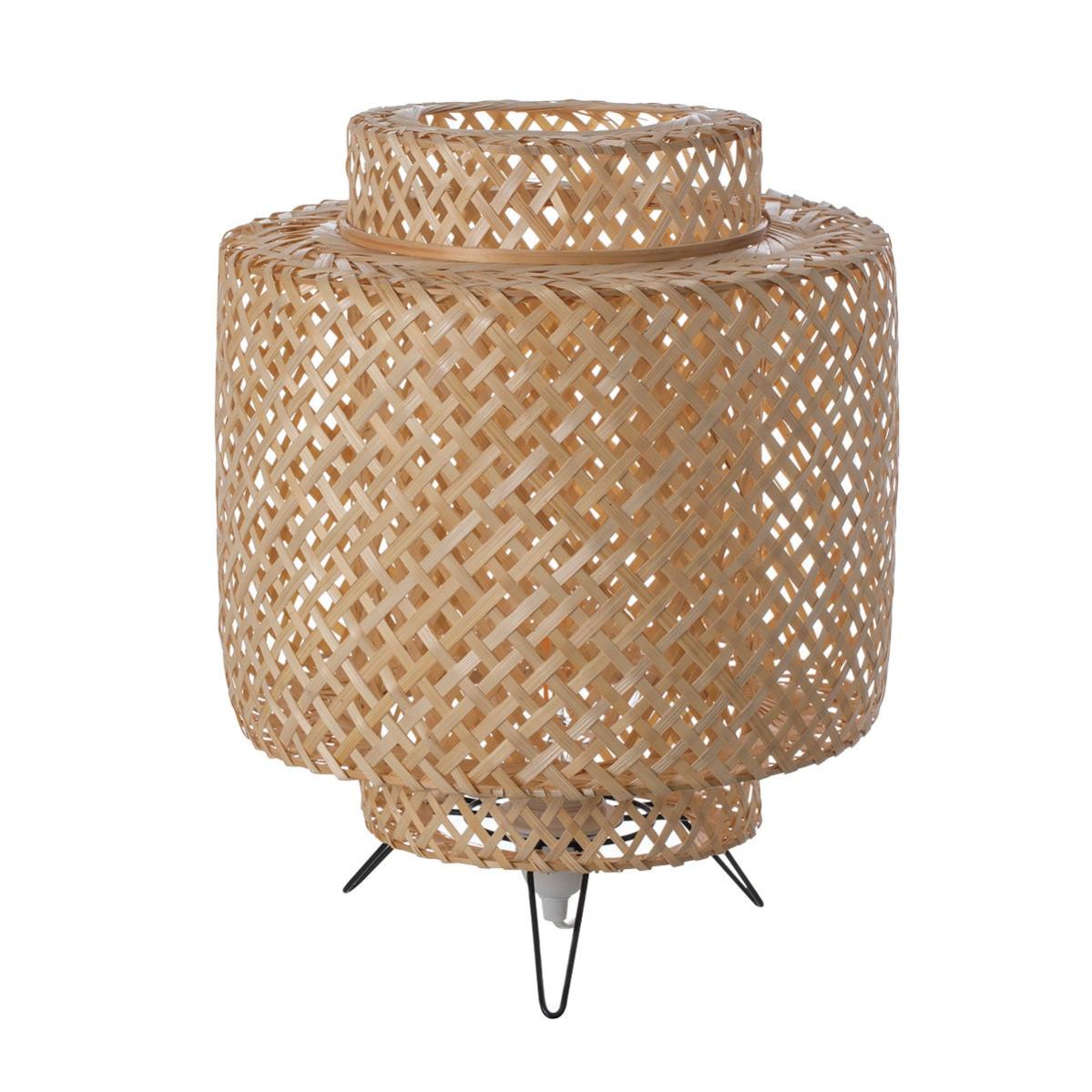 Lampada sospesa rotonda 40 cm in legno di bambù naturale
