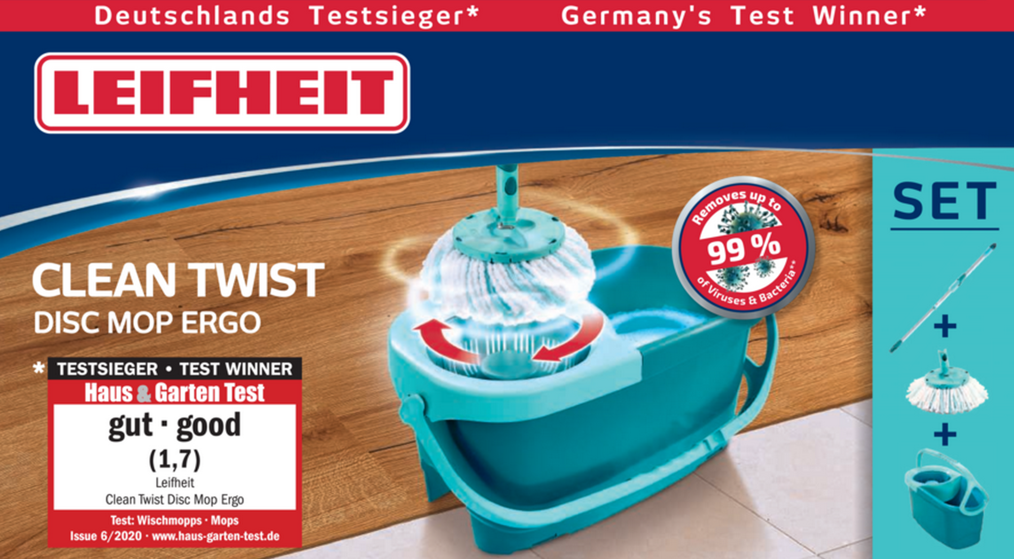 4 pezzi per Leifheit Clean Twist Disc Mop Ergo Kit, sistema di 2 fibre