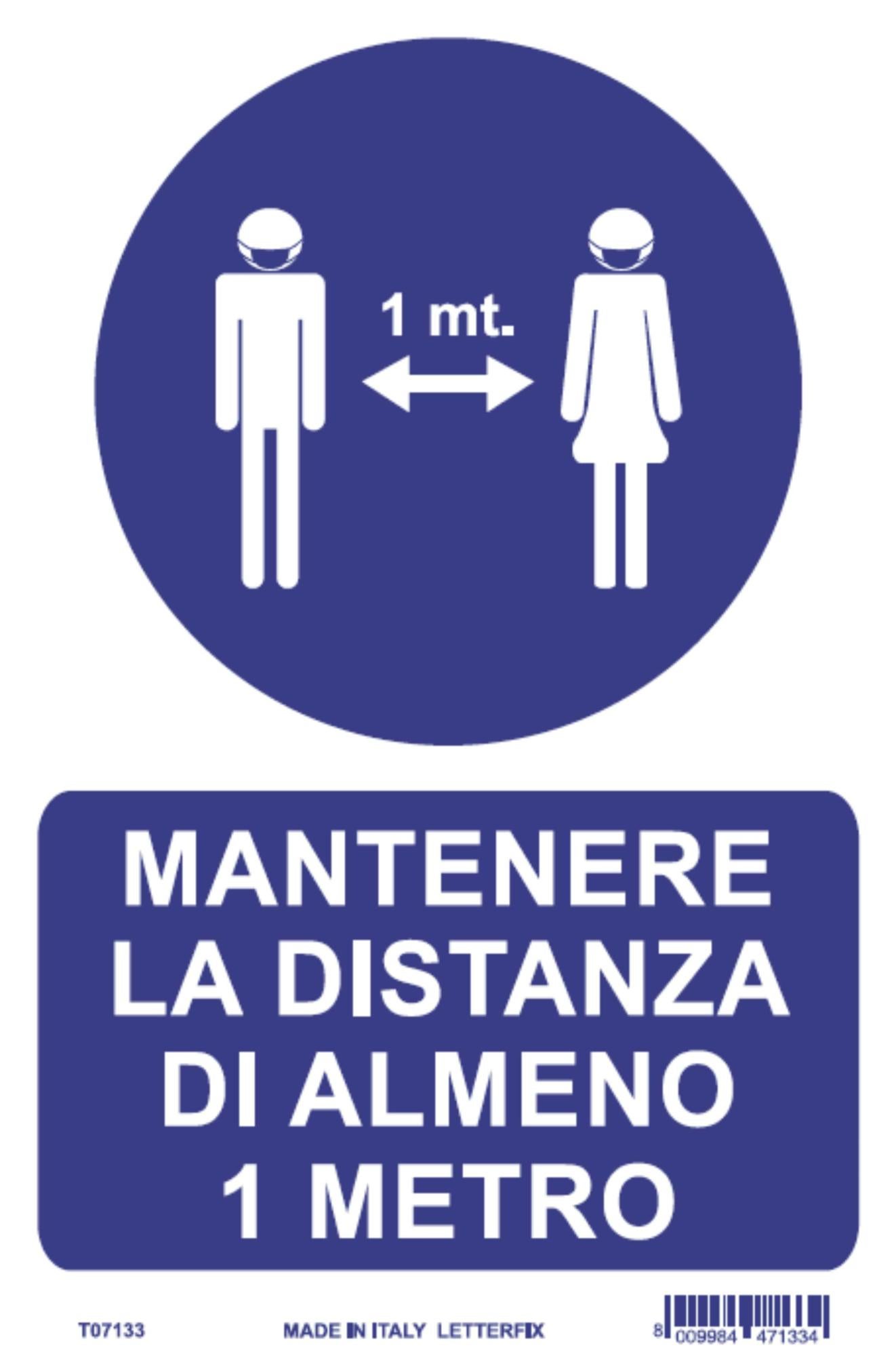 Cartello segnaletico in forex 3 mm - plastificato - 20x30 cm - Mantenere la distanza di sicurezza | Lombardi Scuola